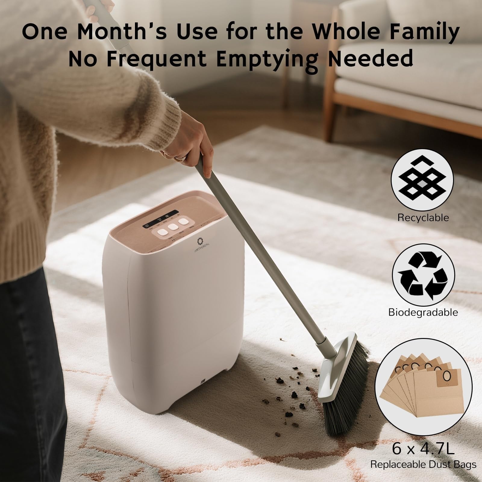 Touchless Vacuum Cleaner with HEPA Filter, 3 Modes, 6 Dust Bags, 1500W Power3