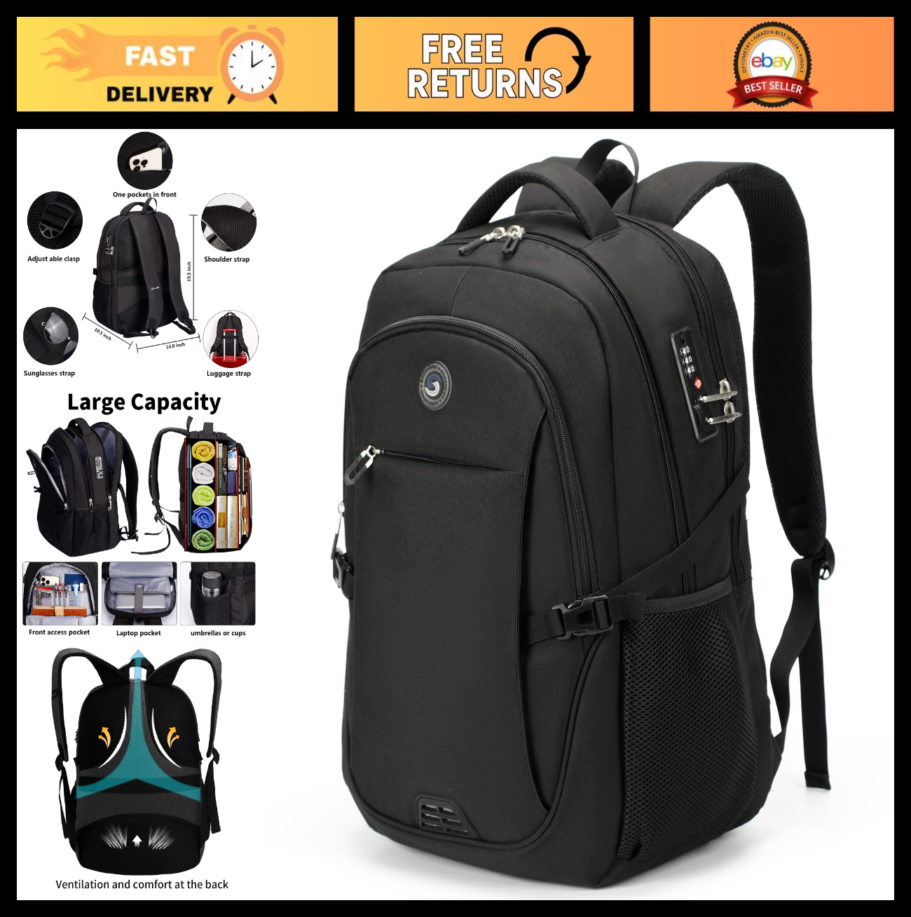 Travel Laptop Backpack for Men & Women, College School Bag, Waterproof, Multi Co0