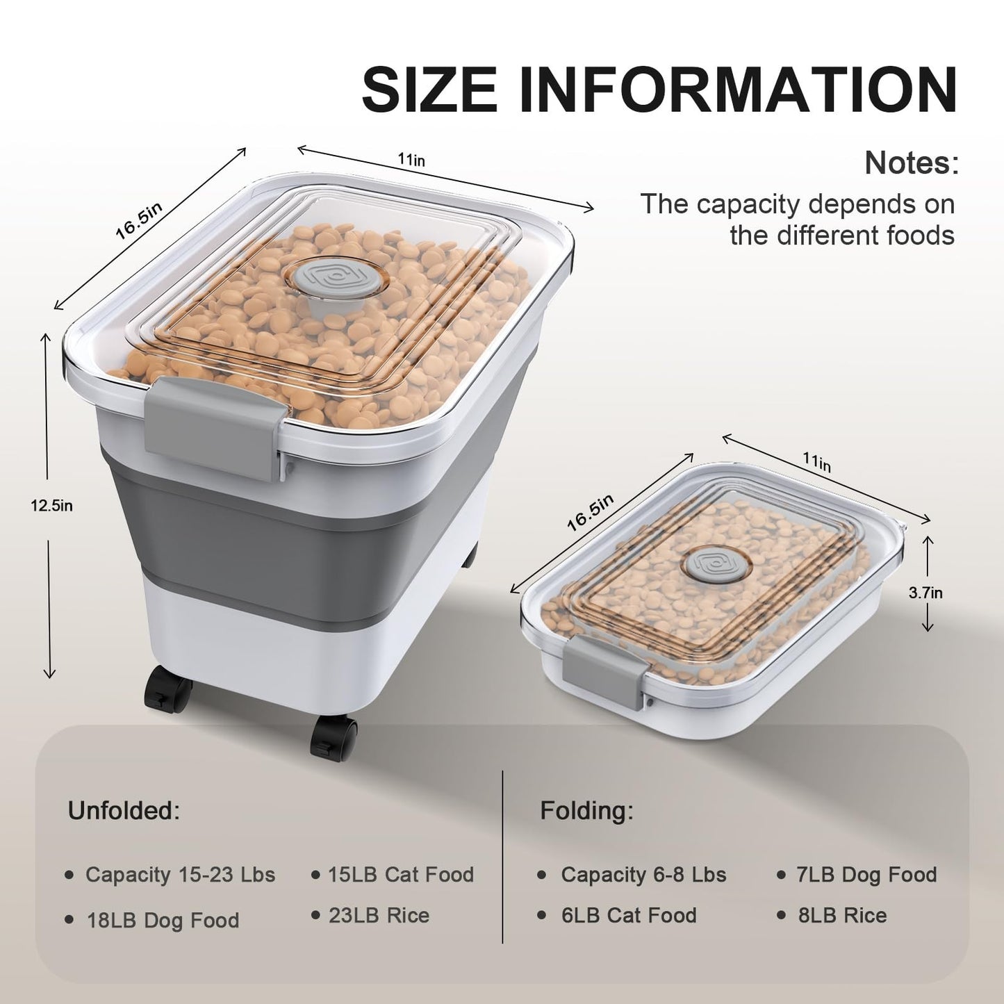 Collapsible Dog Food Storage Container 15 23 Lbs with Airtight Lid & Wheels, Tra2