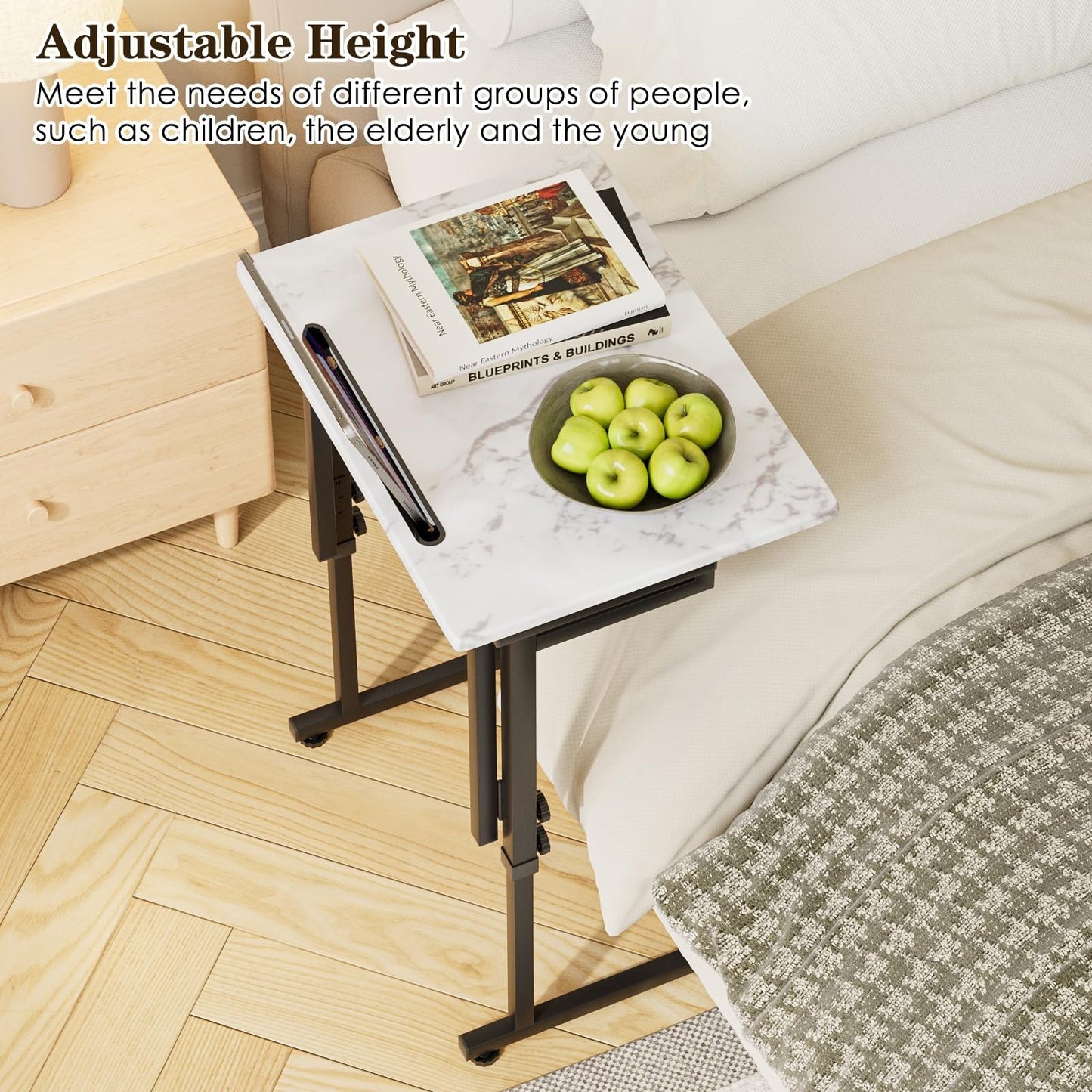 Folding C-Shaped TV Tray Table - Adjustable, Slide Under Couch, No Assembly, Mar6