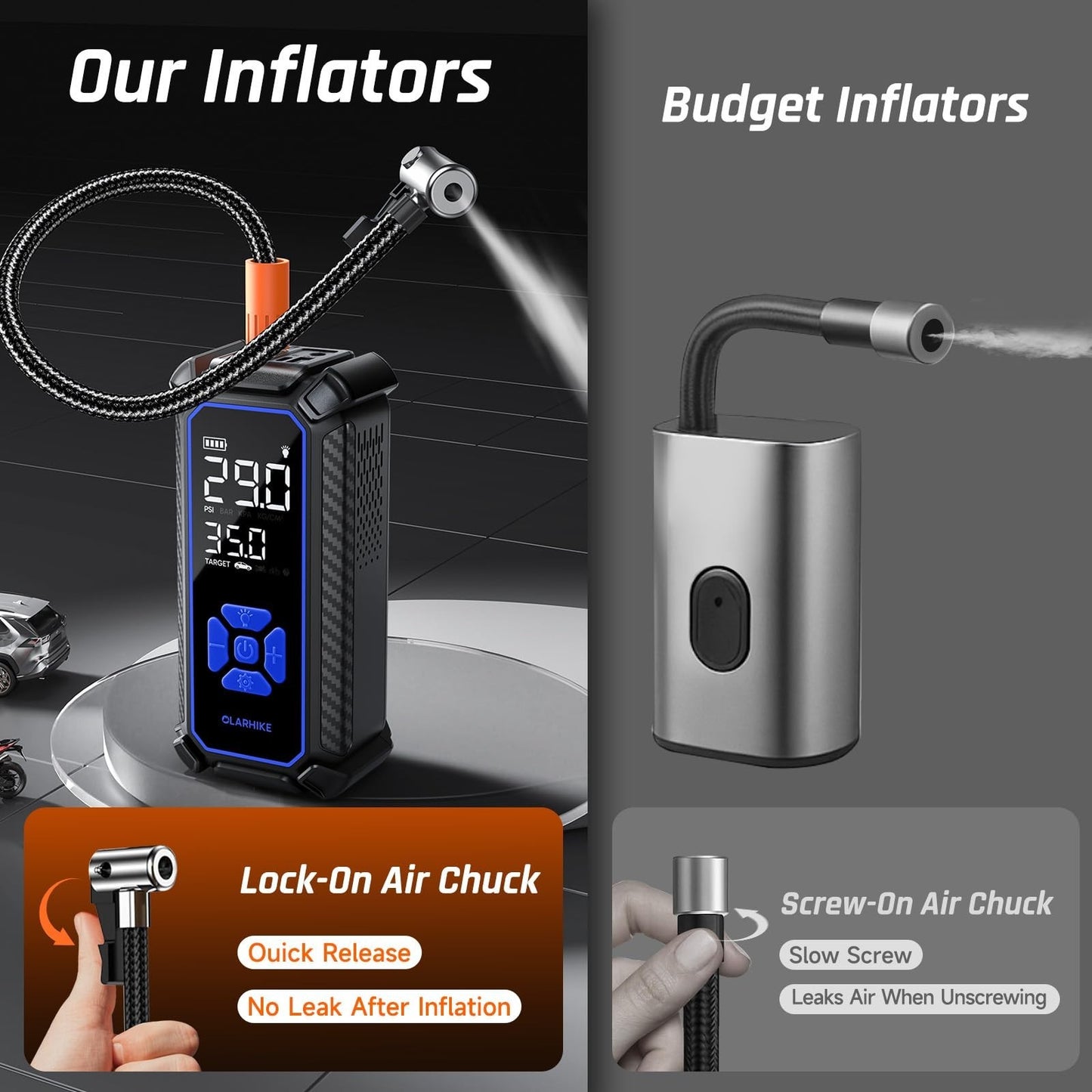 Portable Tire Inflator Air Compressor   6000mAh & 12V DC, Cordless Pump for Cars5