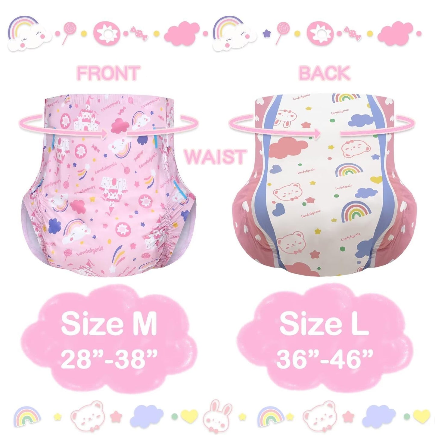Adult Diapers 10 Count - 5 Patterns, 5000 mL Absorbency, Leak-Proof, Elastic Cuf4