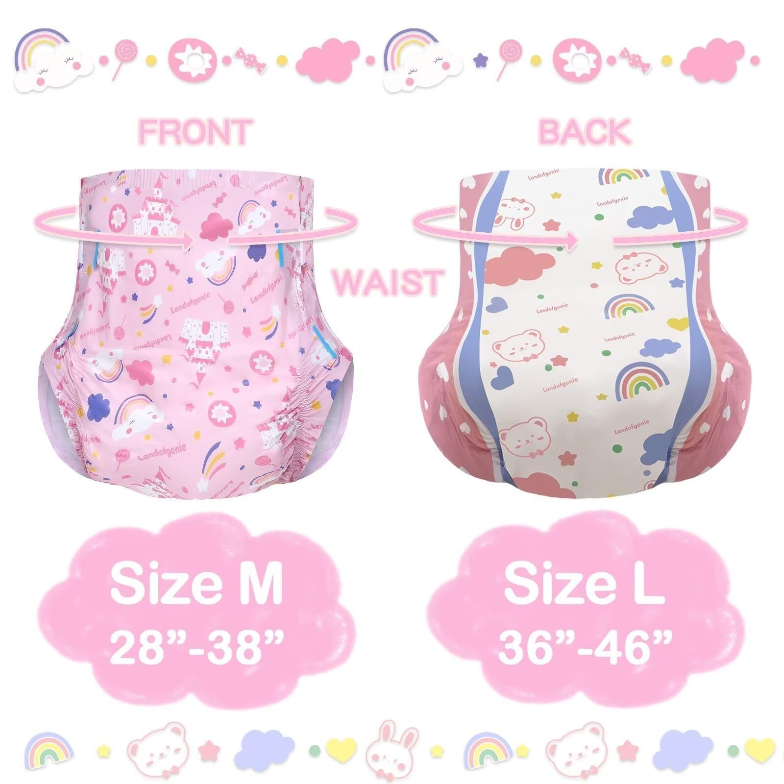 Adult Diapers 10 Count - 5 Patterns, 5000 mL Absorbency, Leak-Proof, Elastic Cuf4