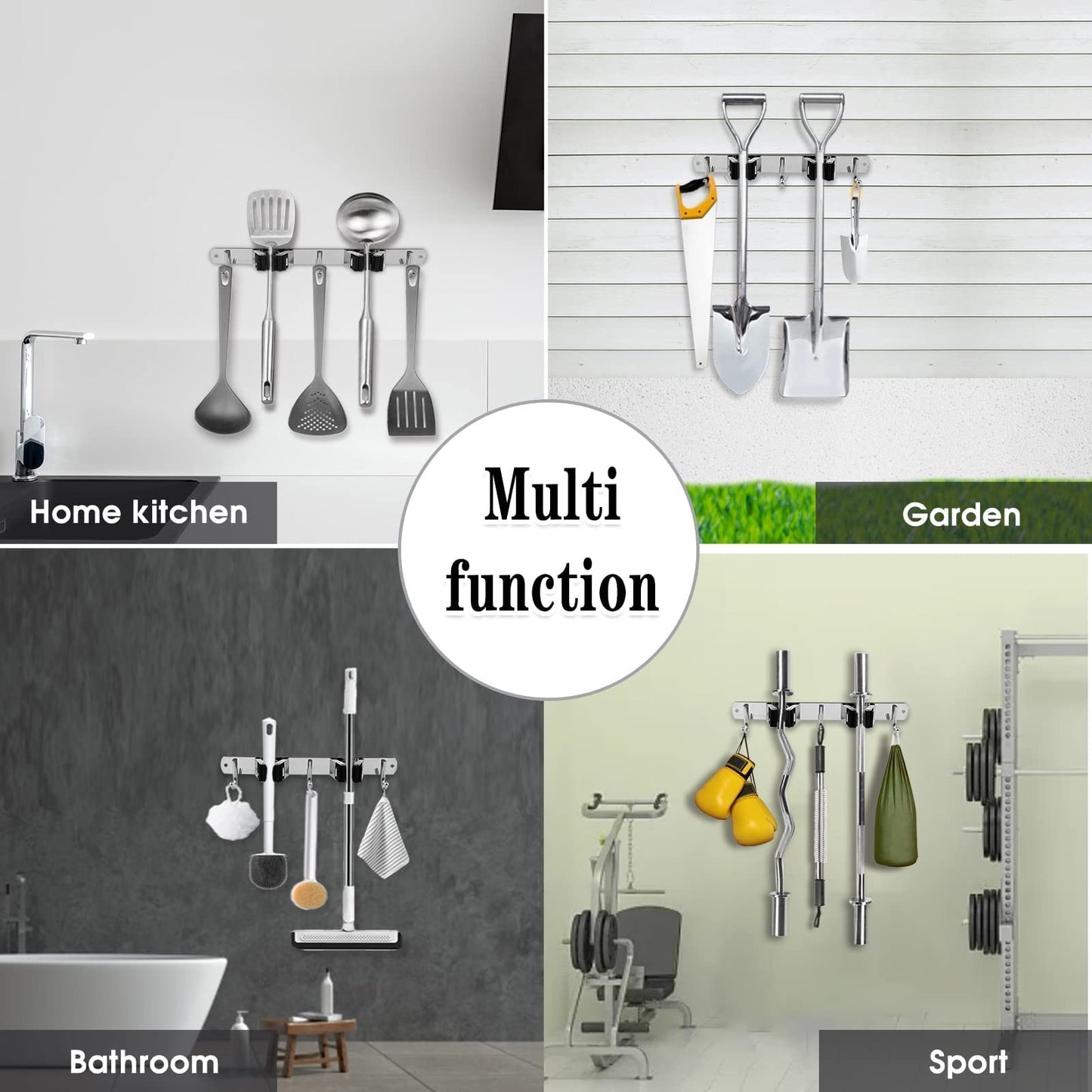 Heavy Duty Wall Mount Broom Holder - 2 Racks & 3 Hooks Mop Organizer Storage5