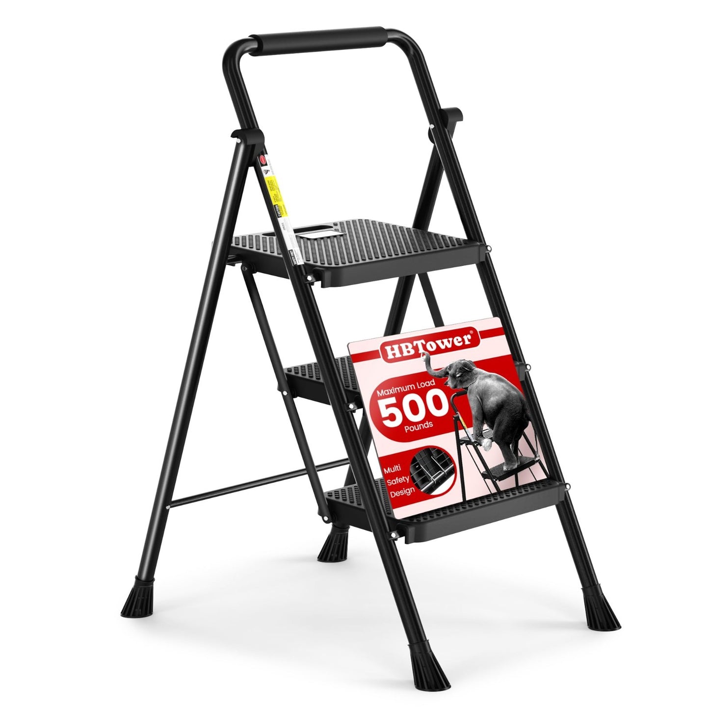 Folding Step Ladder with Anti Slip Pedal, Sturdy Lightweight Steel Stool, Handra1