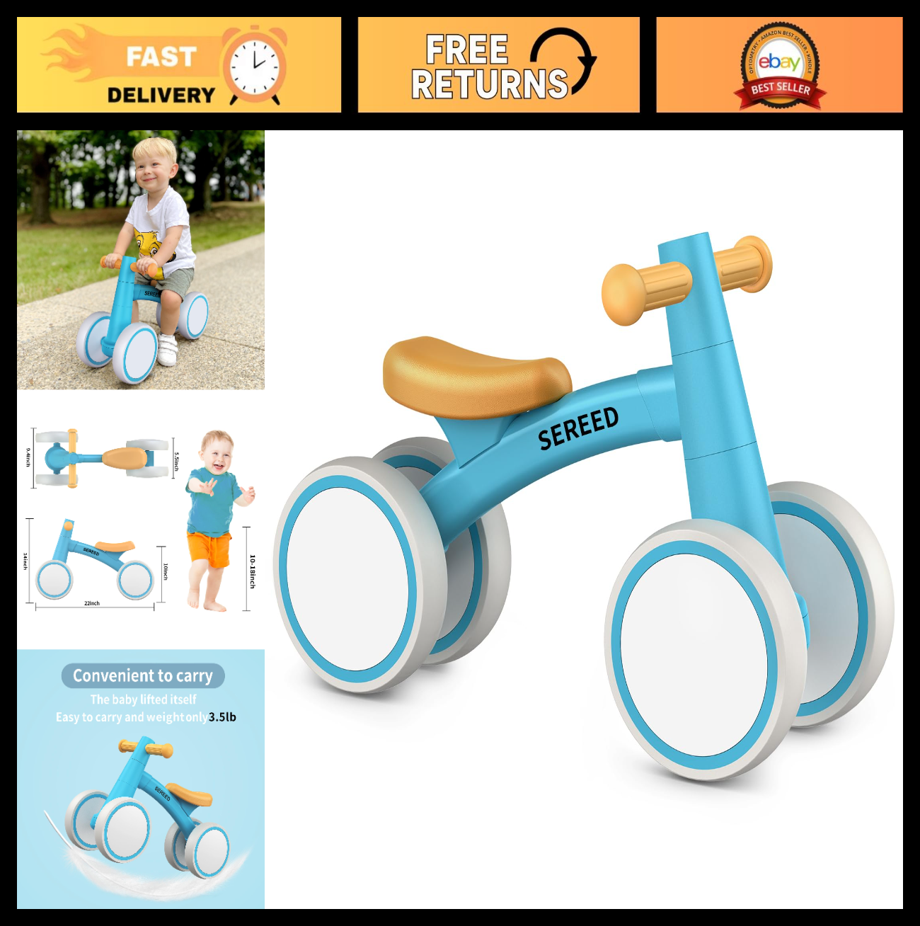 Toddler Balance Bike for 1 Year Old   4 Wheels, First Birthday Gift, 12 24 Month0