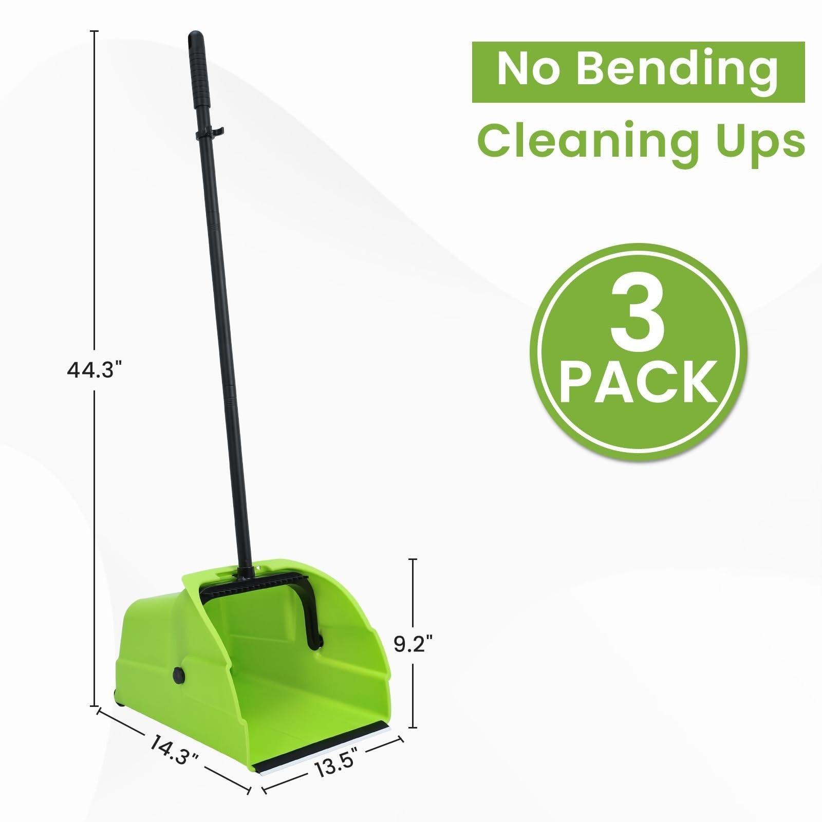 3PK Heavy Duty Jumbo Stand Up Debris Pan, Long Handle Dustpan for Outdoor Cleanu2