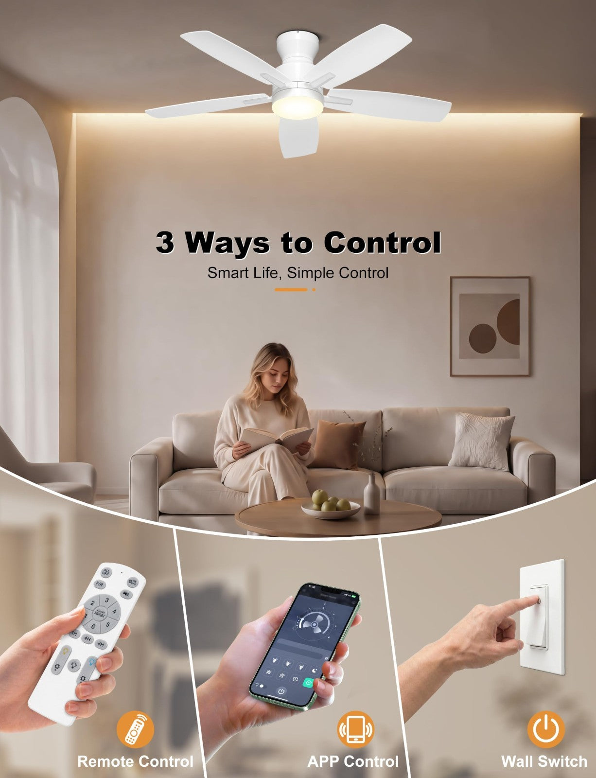 42" Low Profile Ceiling Fan with Lights, Remote/APP Control, Dimmable LED, Quiet7