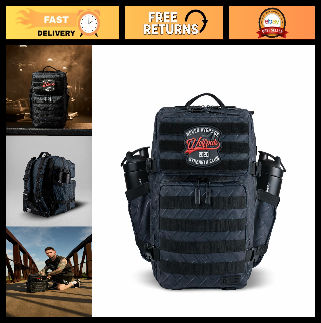Durable 35L Waterproof Gym Backpack   1000D Oxford, MOLLE Webbing, Laptop Pocket0