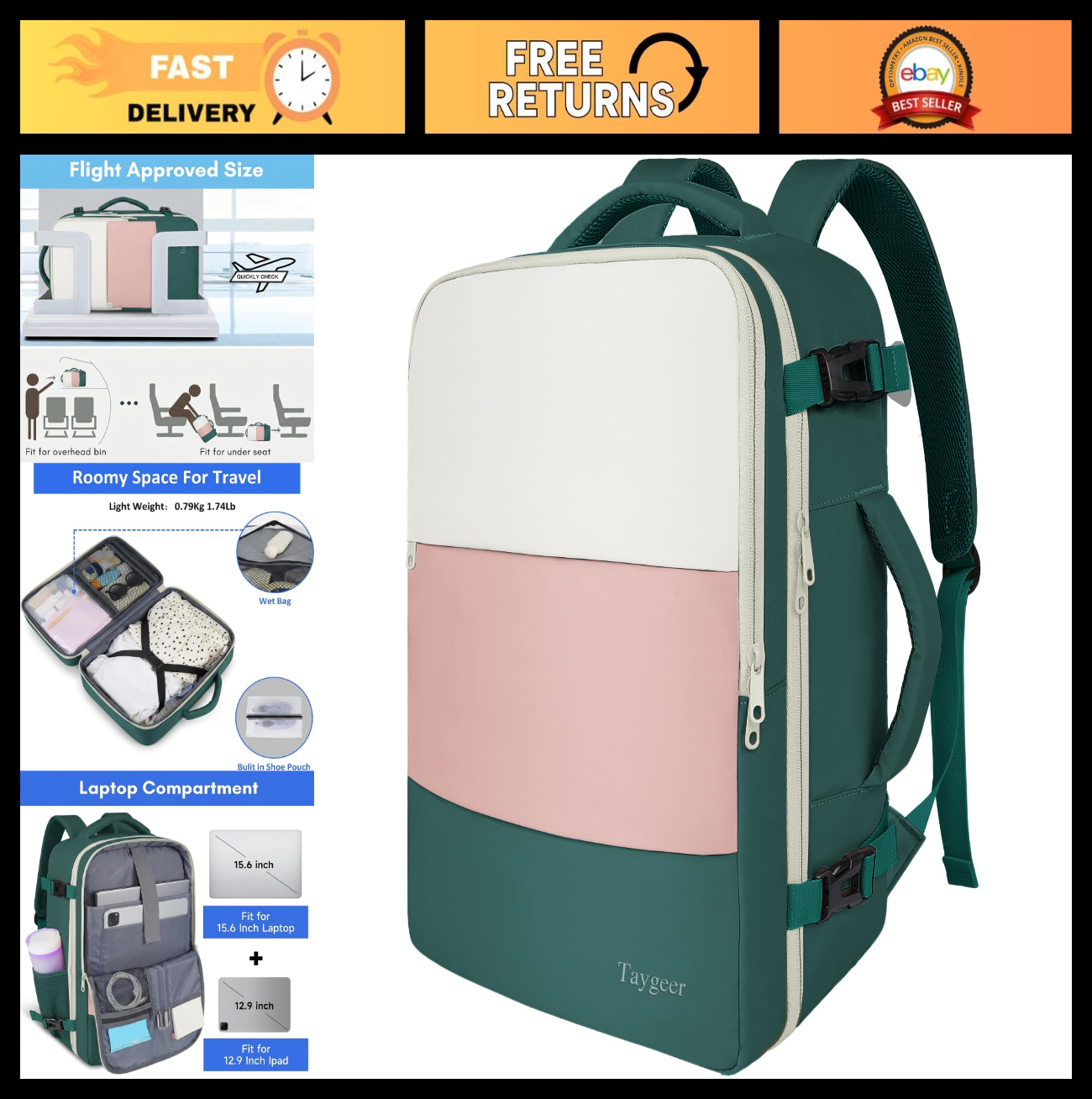 35L Travel Backpack for Women, Airline Approved Carry On Bag, Cute Underseat Day0