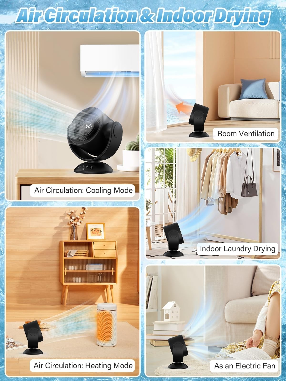 Quiet 100 Speed Oscillating Fan with Remote, 10H Timer, USB Rechargeable for Hom6