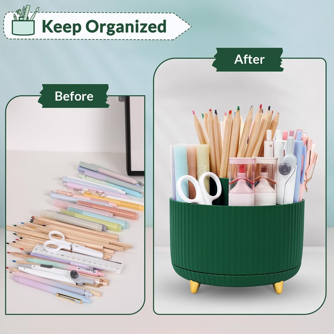 360° Rotating Desk Organizer   Dual Purpose Pencil Holder with 5 Slots for Offic6