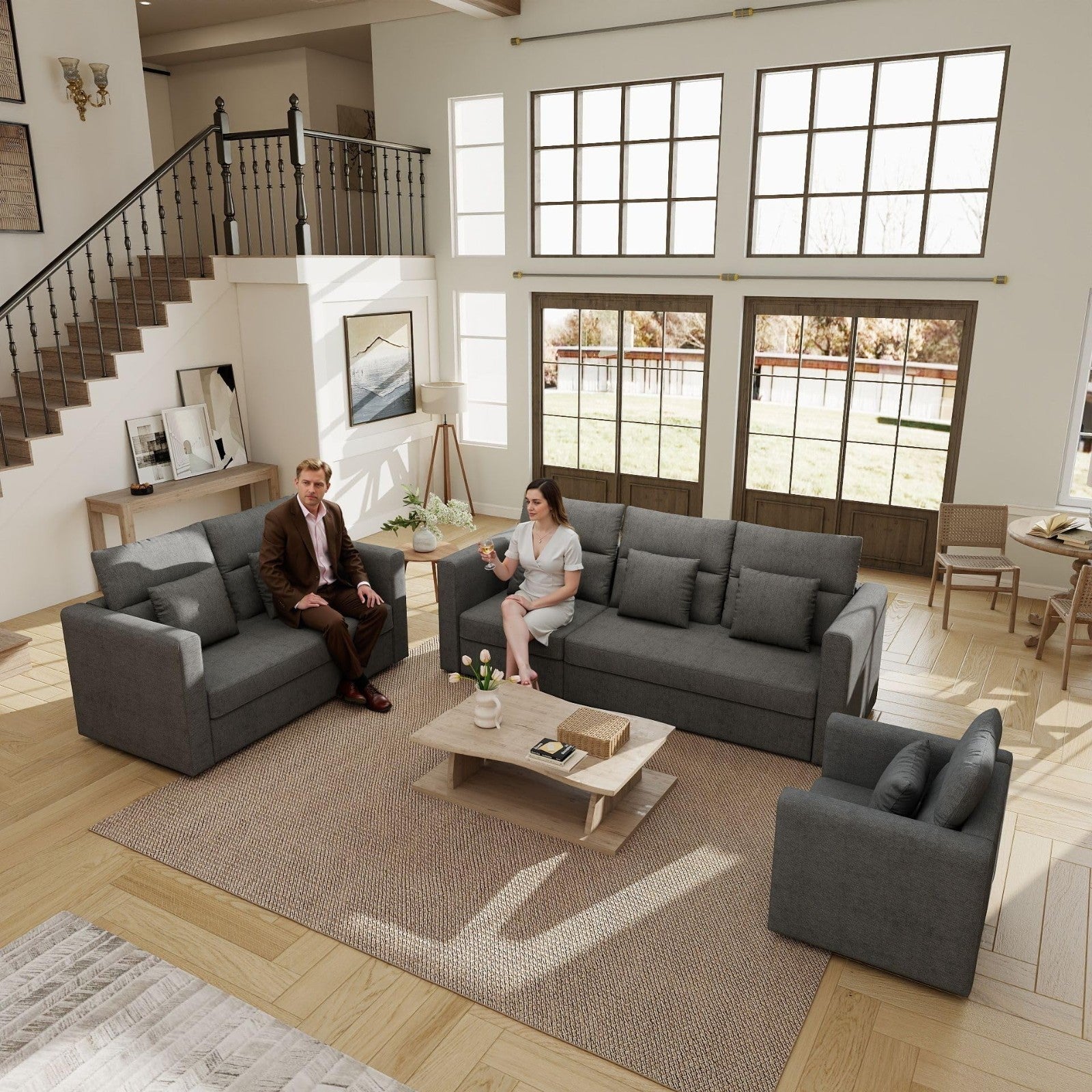 Modern Grey 2-Piece Sofa Set - Comfy 6-Seat Couch & Loveseat for Living Room7