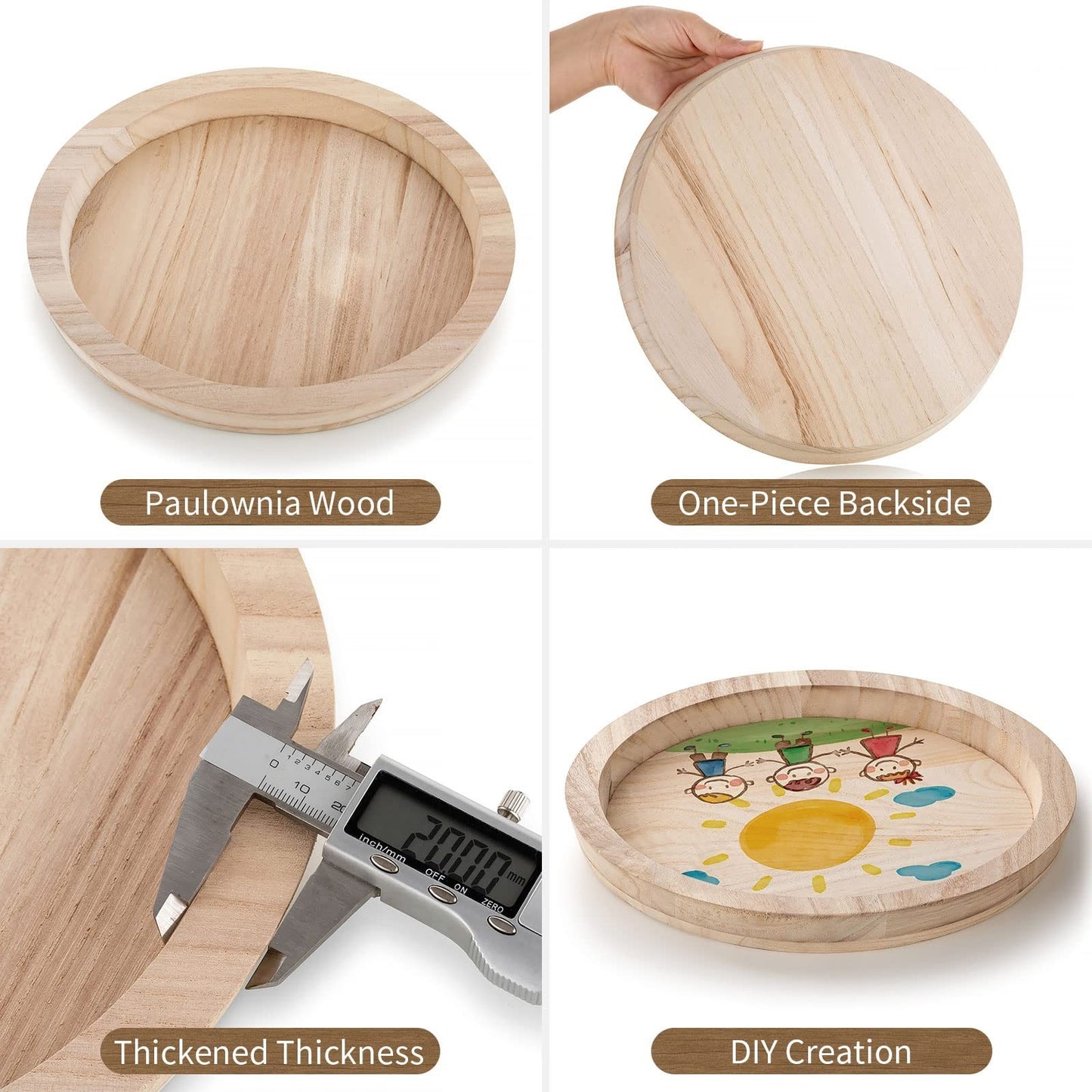 Round Wood Decorative Tray - Unfinished Wooden Craft Tray for DIY, Serving, Cent5