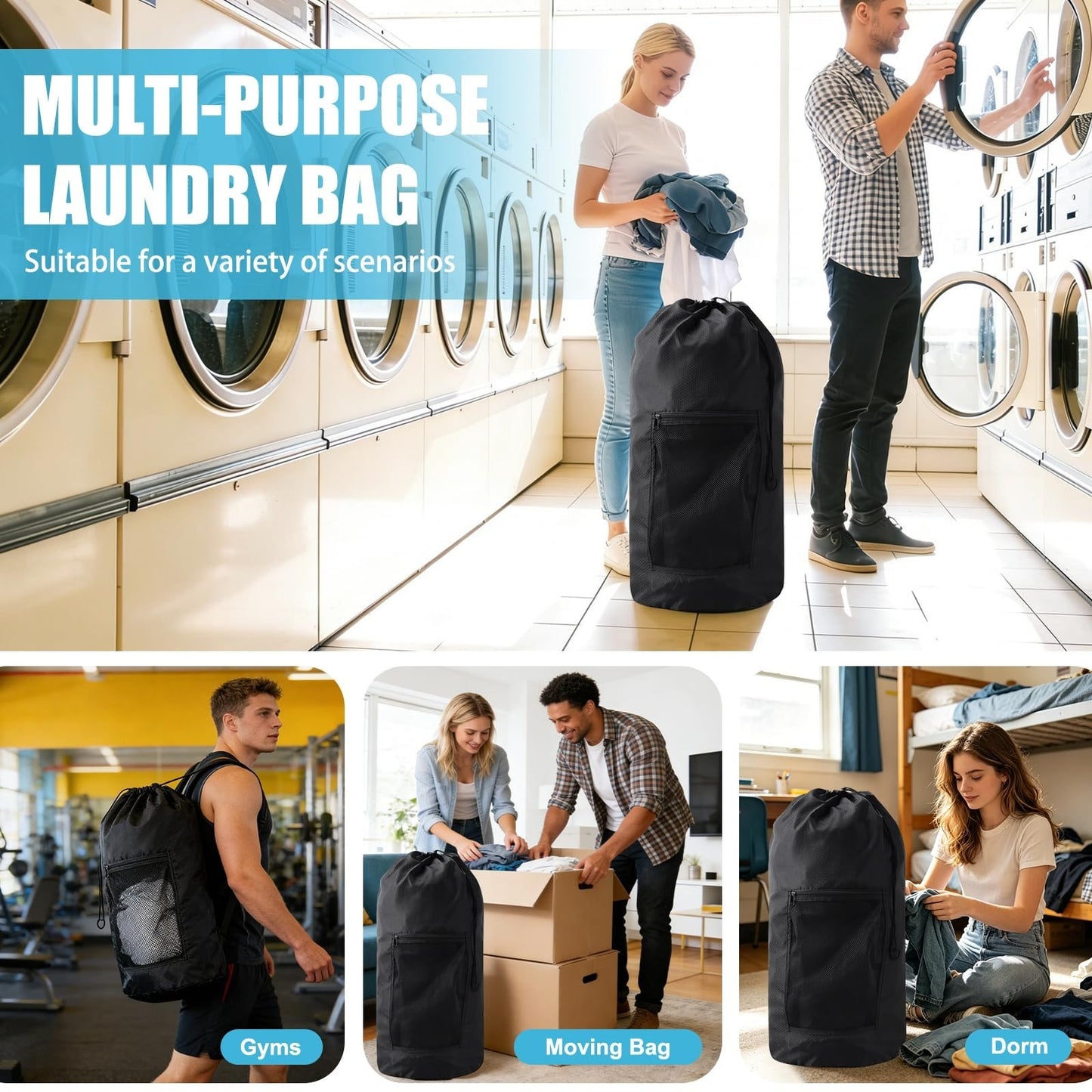 Optimized eBay Title: "2PCS Extra Large Travel Laundry Bag Backpack with Mesh6