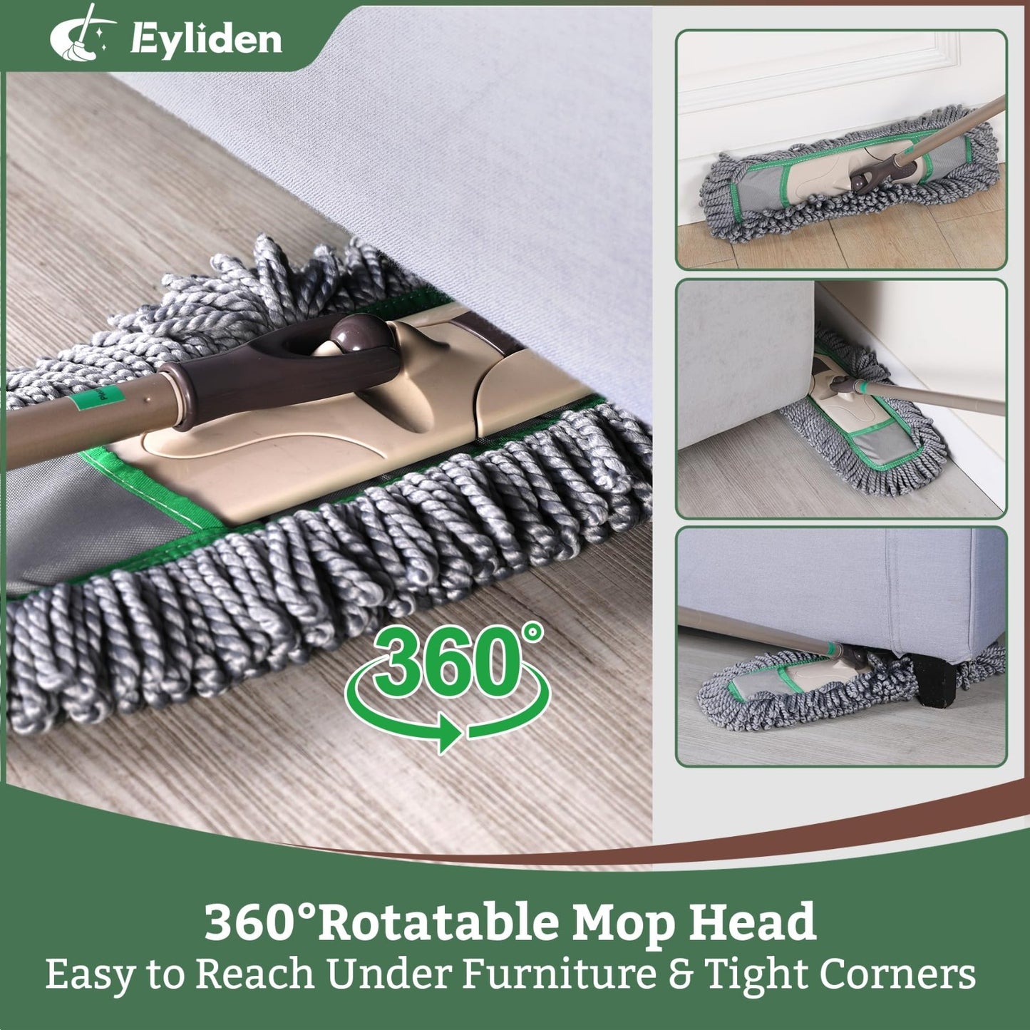 Pro Dust Mop for Floor Cleaning - 3 Reusable Microfiber Pads, Heavy-Duty, Effici5