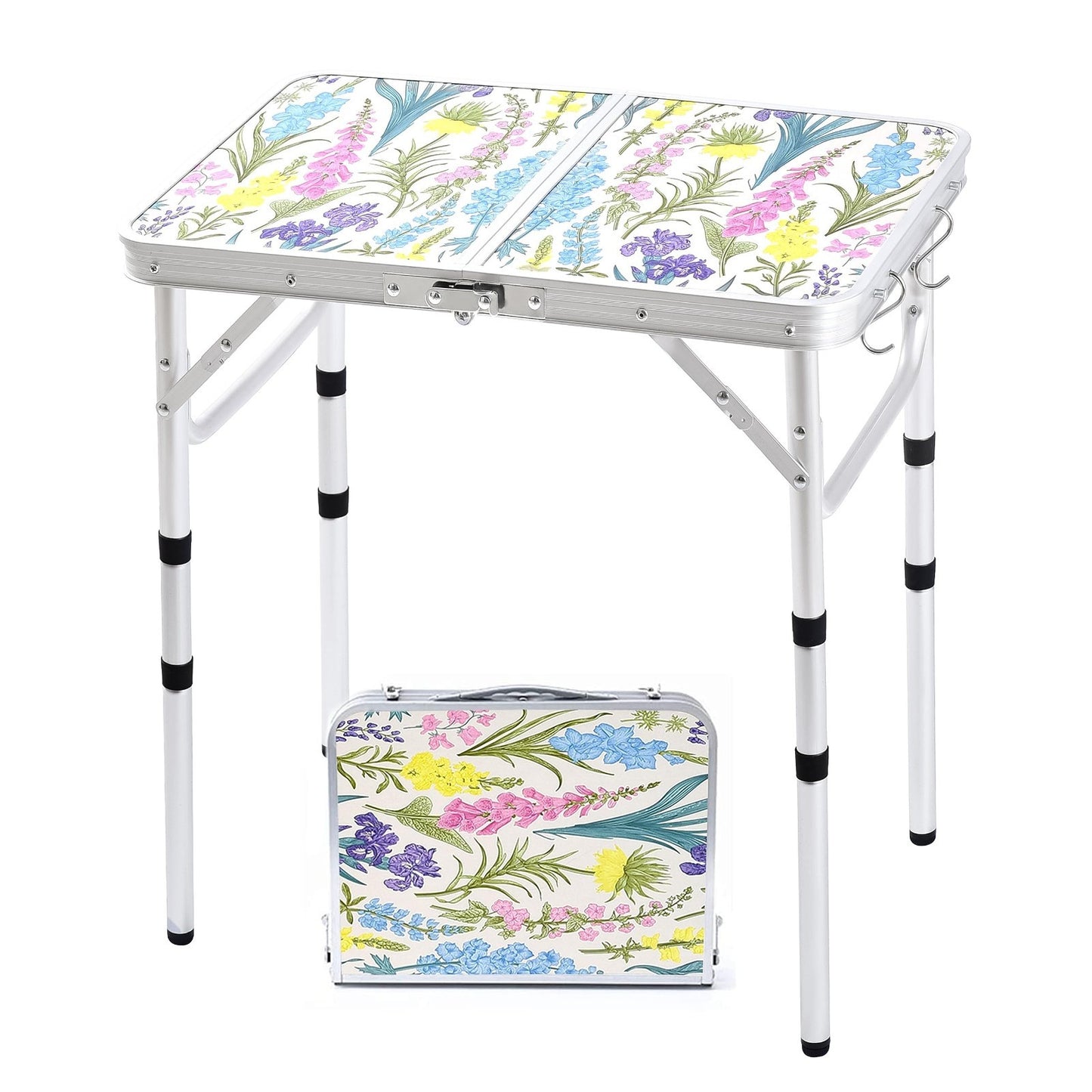 Portable Folding Camping Table - 2ft Adjustable Height, Lightweight, Carry Handl1