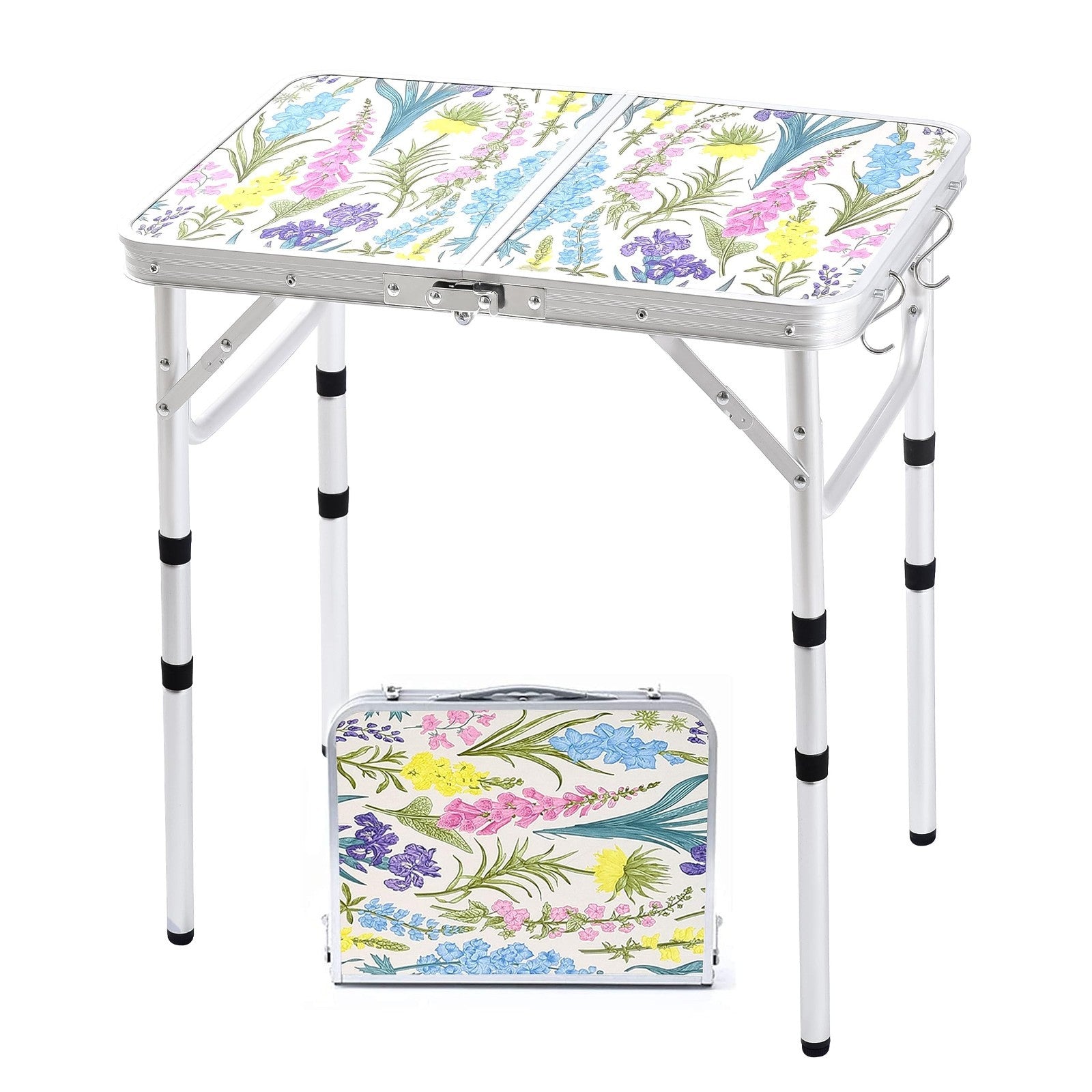 Portable Folding Camping Table - 2ft Adjustable Height, Lightweight, Carry Handl1