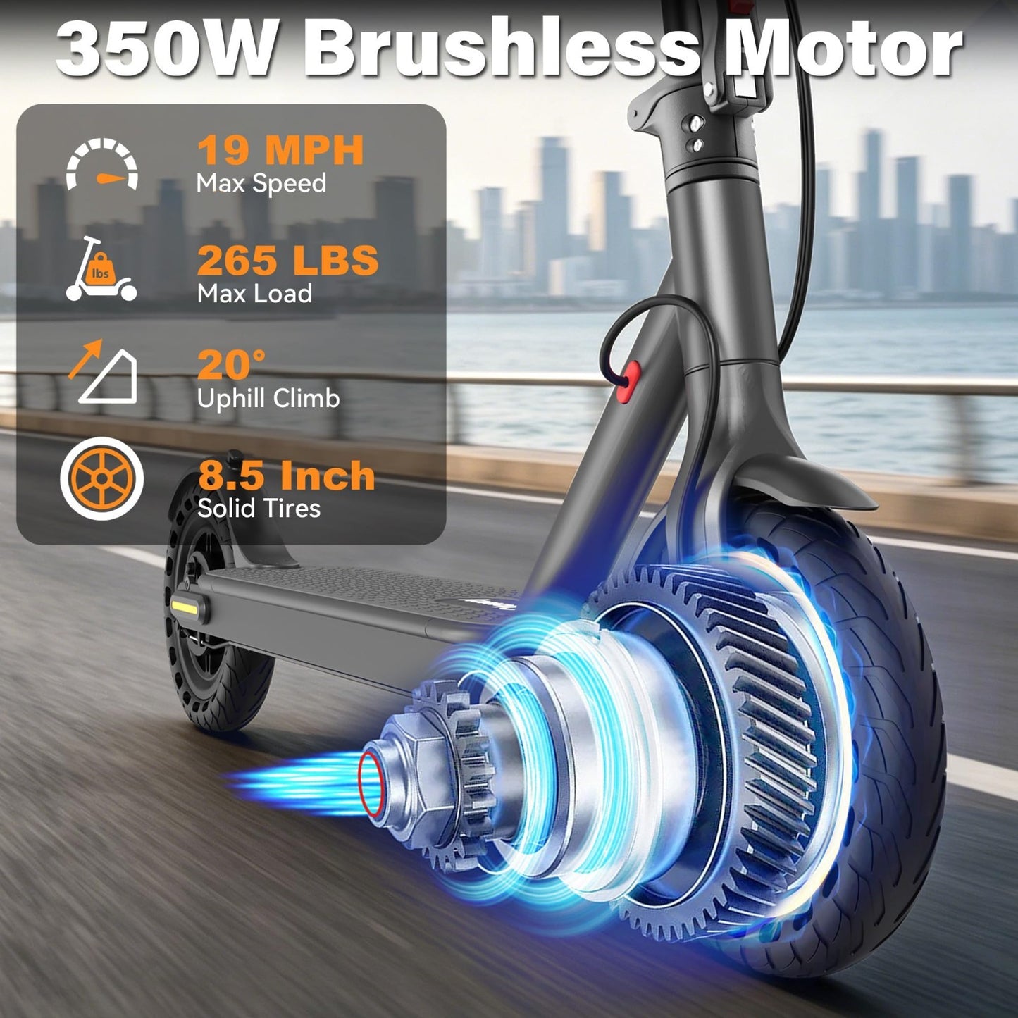 Electric Scooter 8.5''/10'' - 19/20MPH, 700/1000W Motor, 15/22 Mile Range, Porta2