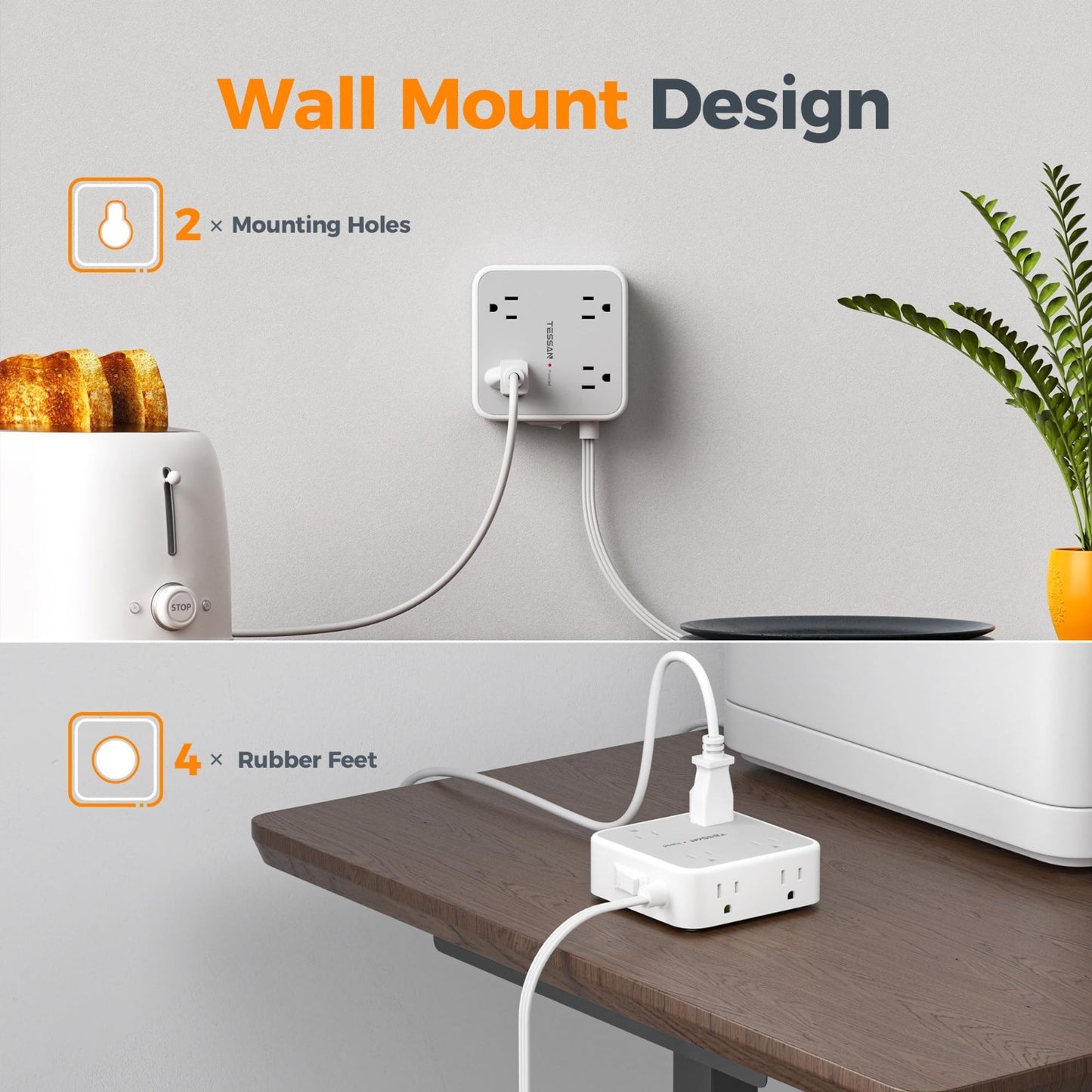 20 Ft Surge Protector Power Strip, 900J Surge Protection, 6 Outlets, Grey6