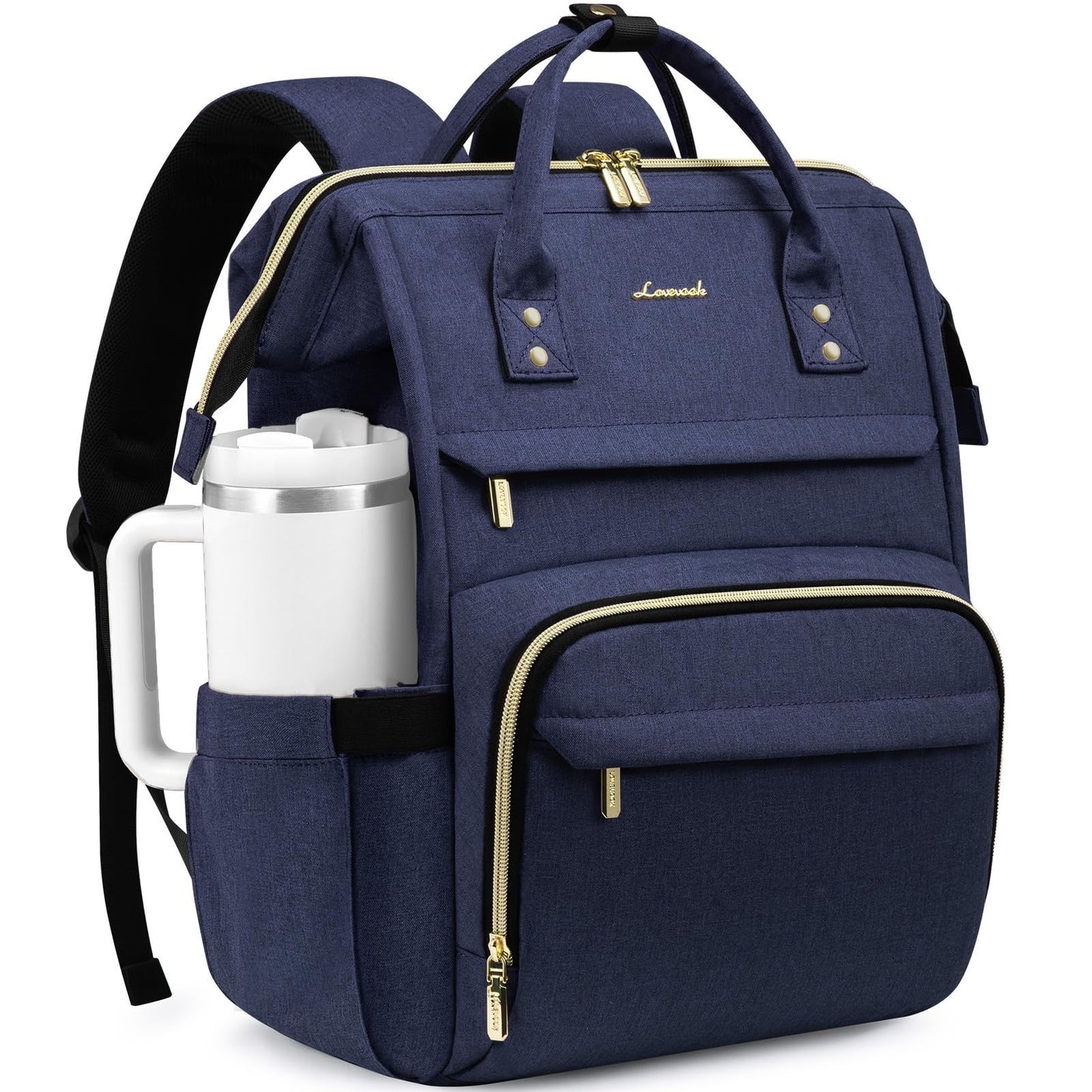Stylish Waterproof Laptop Backpack for Women, 15.6" with Tumbler Holder, Travel1