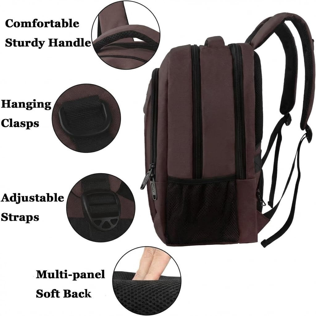 Water Resistant 32L Laptop Backpack for 15.6 Inch   Work & School Bag, Brown3