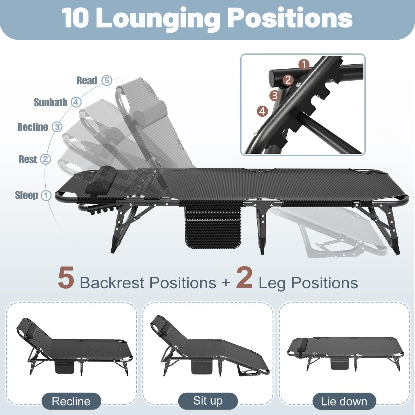 Folding Camping Cot for Adults   5 Position Adjustable, 440LBS Capacity, Padded3