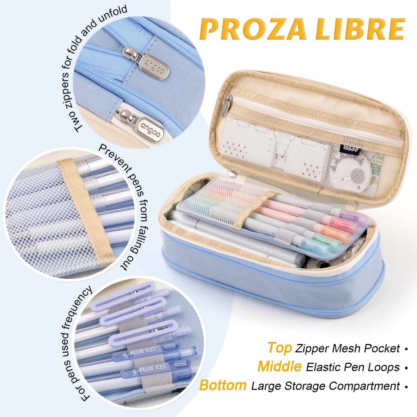 Large Capacity Pencil Case Organizer   Office & School Storage Pouch   Light Blu5