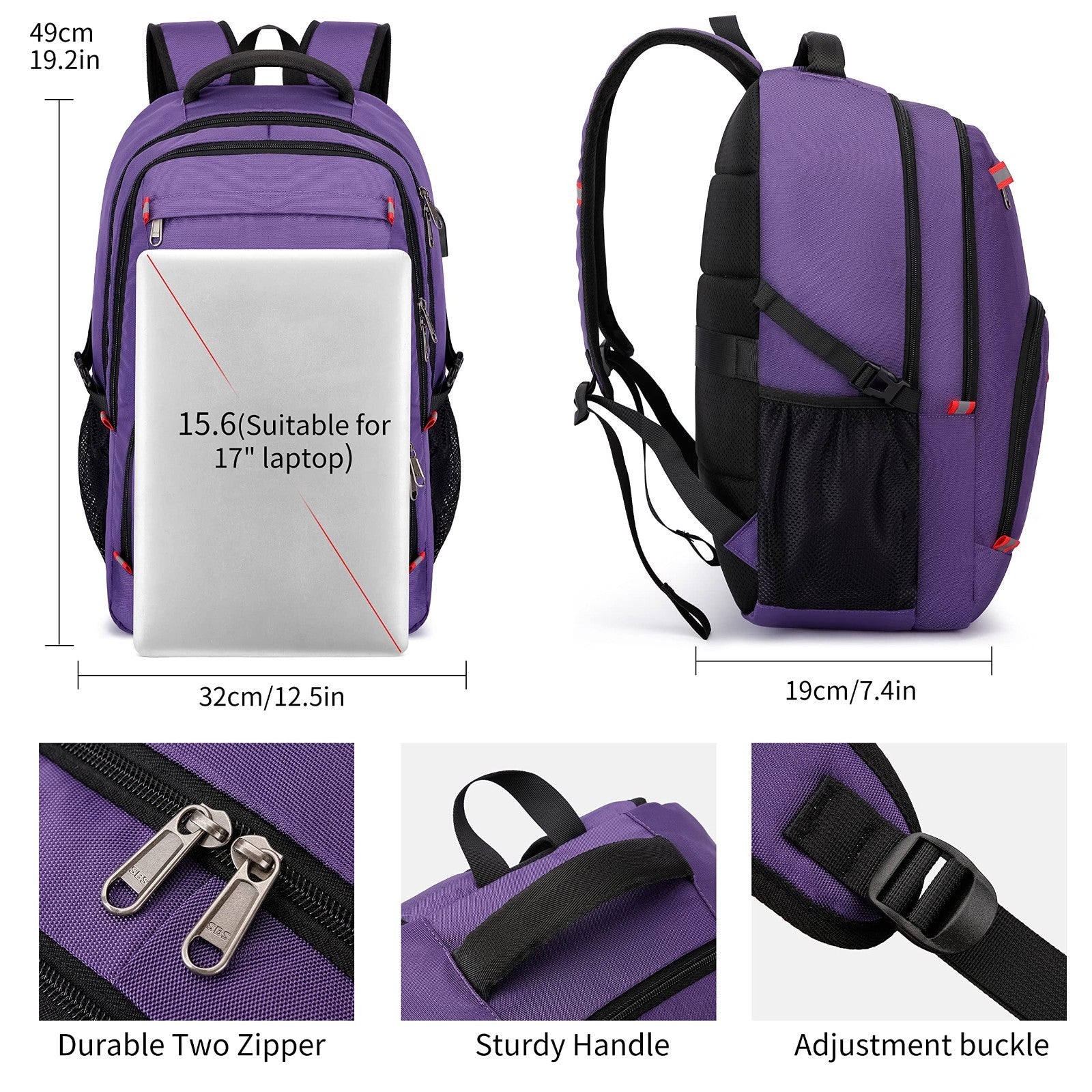 Extra Large 17.3" Travel Laptop Backpack, USB Charging, Water Resistant, School2