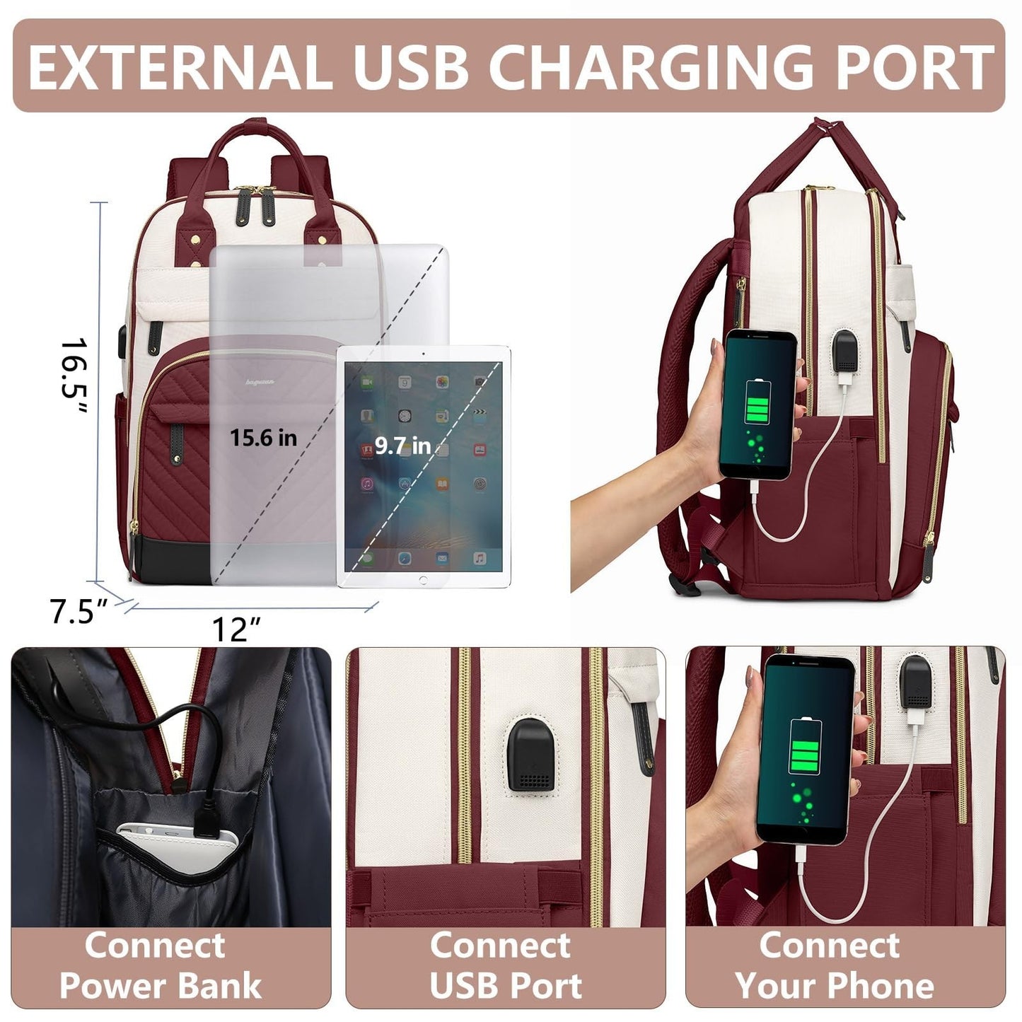 Stylish 15.6" Laptop Backpack for Women & Teens   USB Charging, Waterproof, Casu3