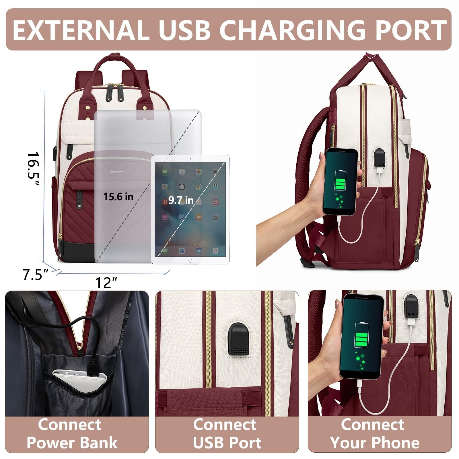 Stylish 15.6" Laptop Backpack for Women & Teens   USB Charging, Waterproof, Casu3