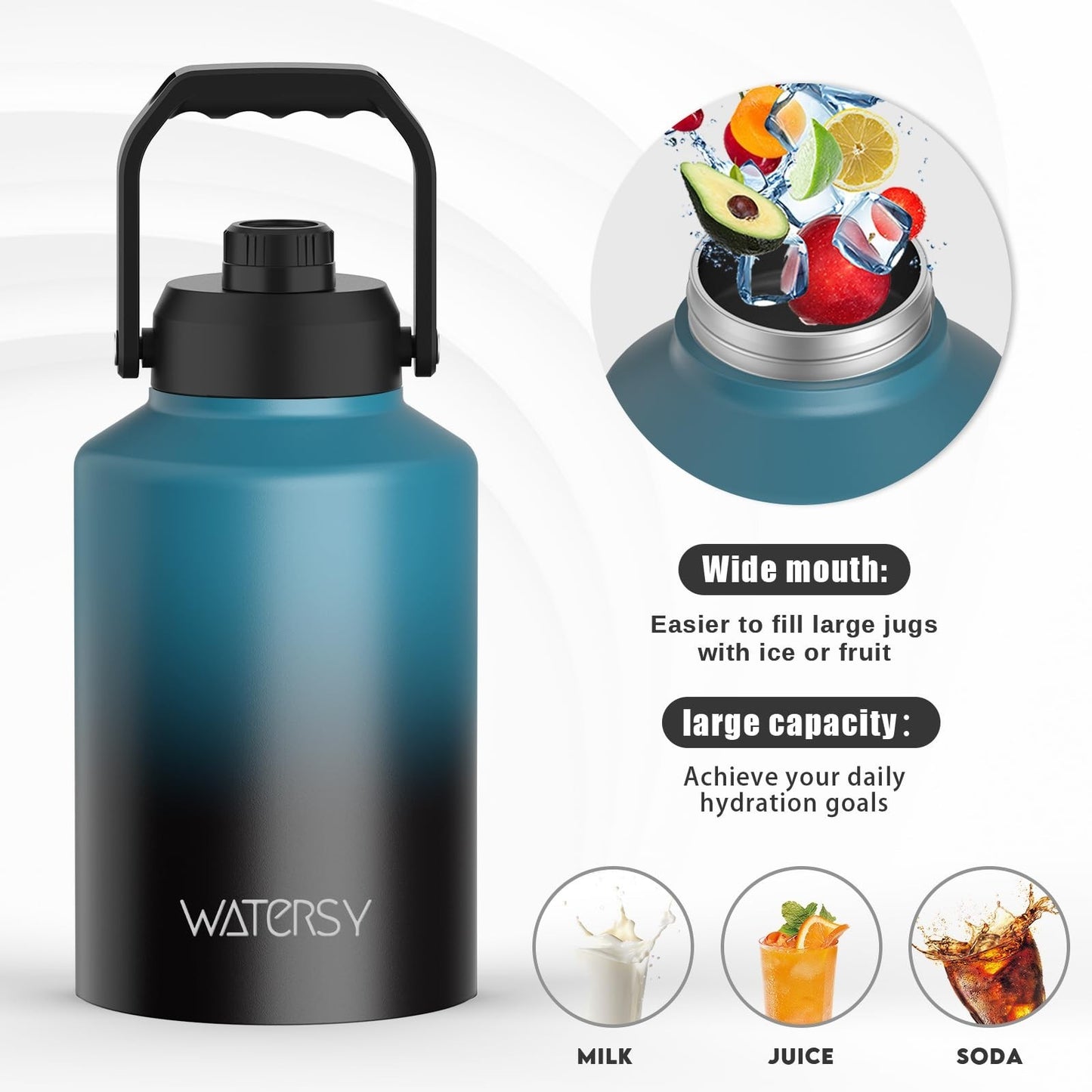 128oz Insulated Water Bottle - BPA Free, Leak Proof, Cold for 48 Hrs, Large Jug6