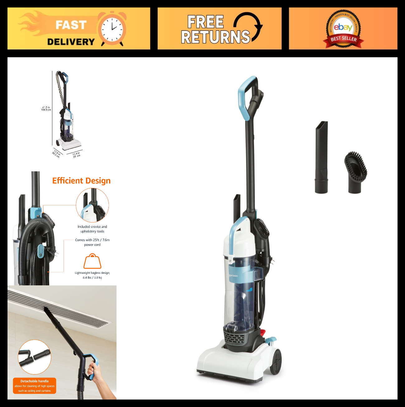 Lightweight Bagless Vacuum Cleaner for Carpet & Hard Floors, Washable Filter, To0