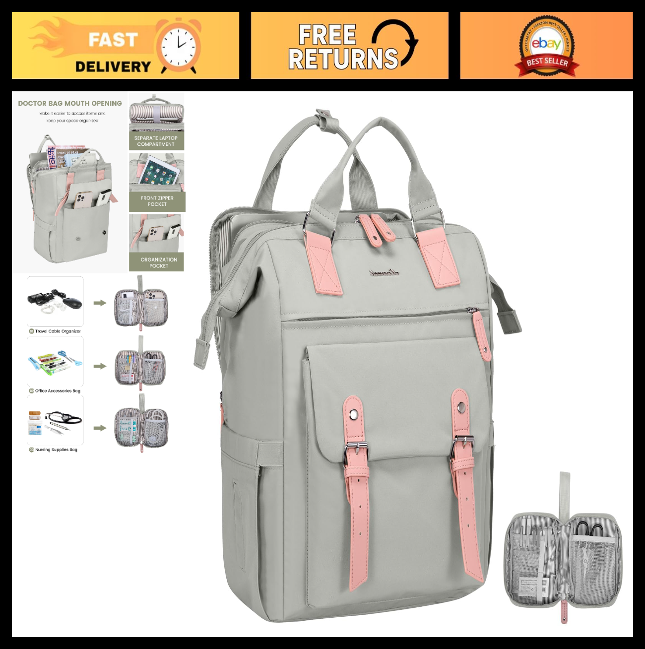 Spacious 17.3" Laptop Backpack, Water Resistant Travel Bag, Anti Theft Daypack f0