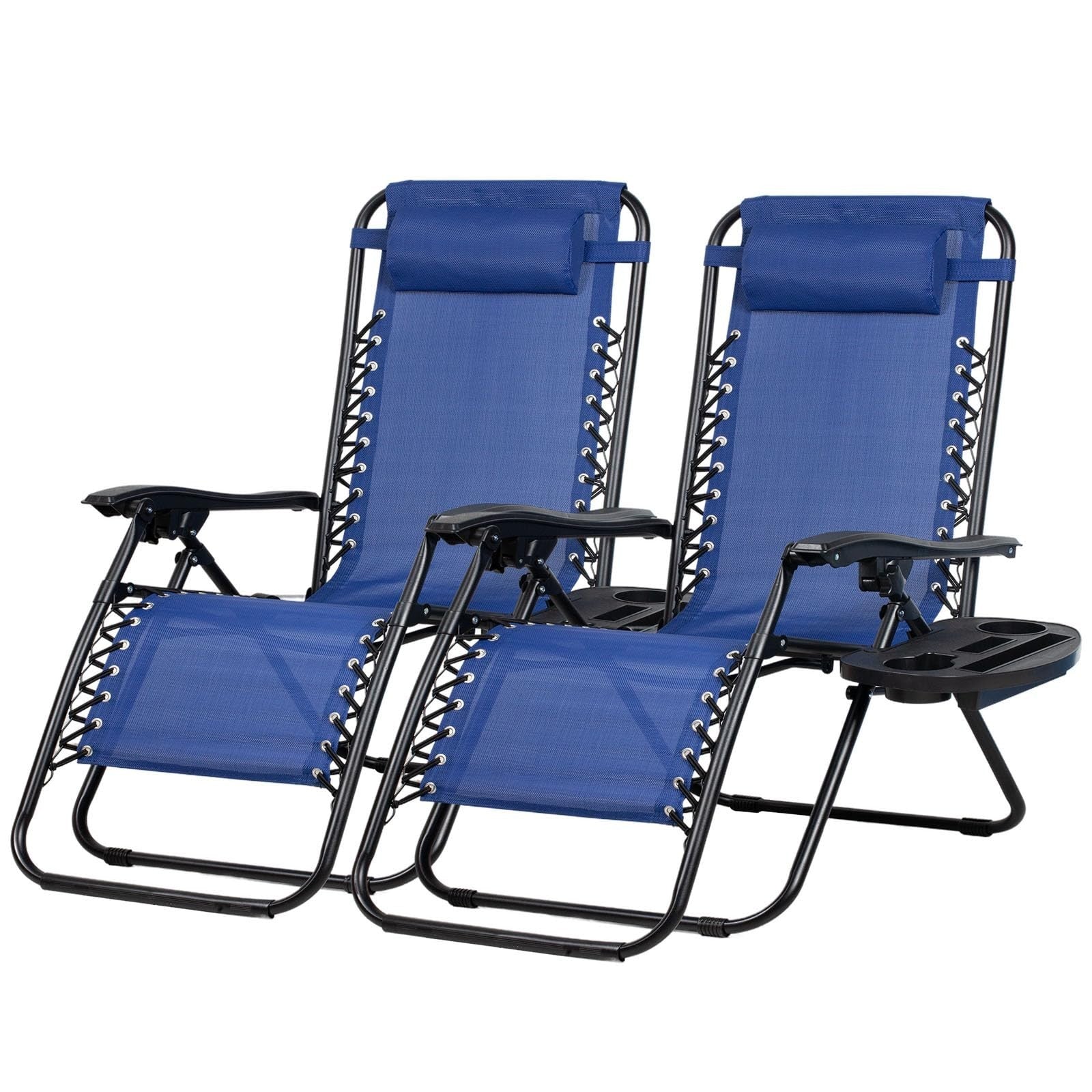 Set of 2 Adjustable Zero Gravity Lounge Chairs   Relaxing Patio Recliners with P1