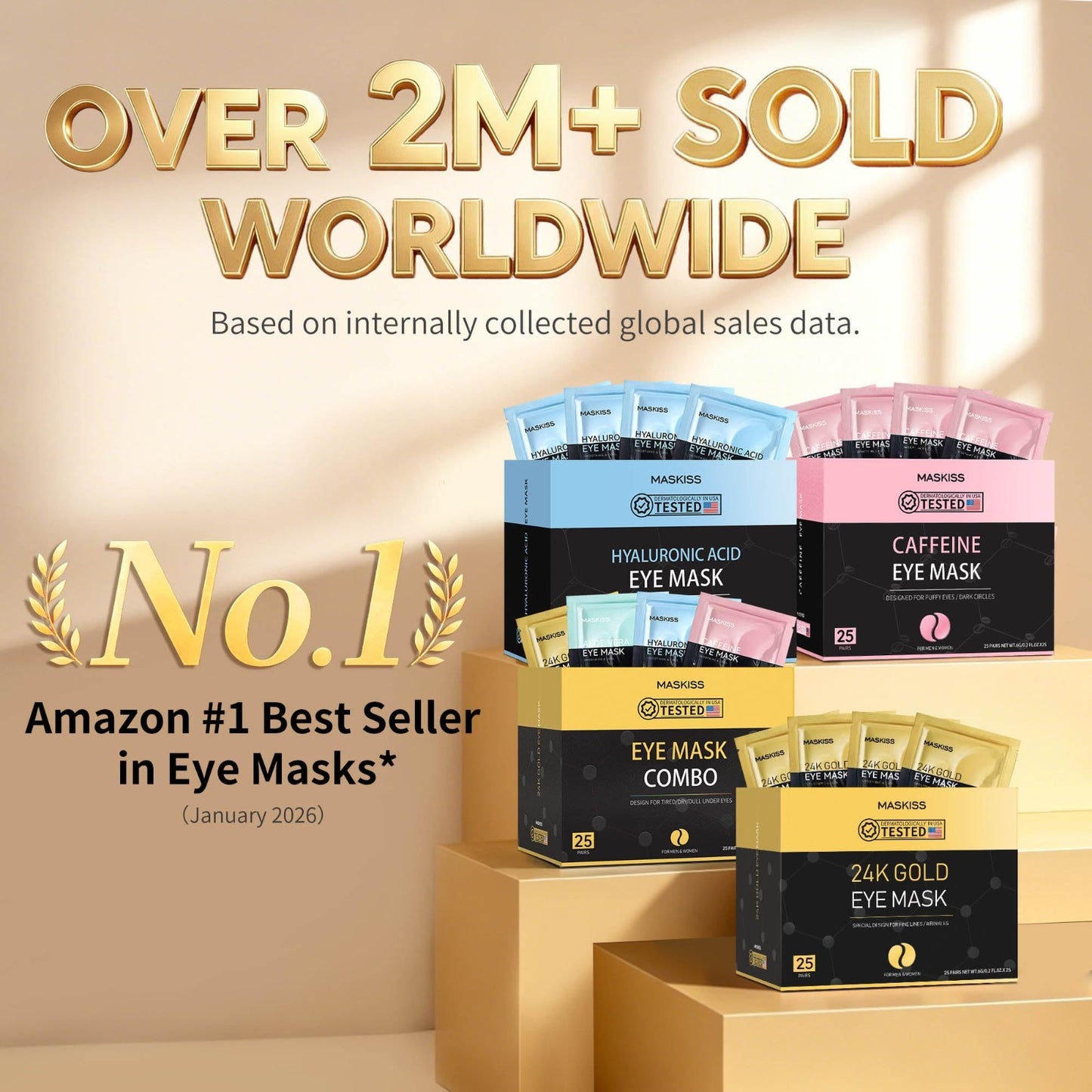 24K Gold Under Eye Patches - 25 Pairs, Collagen Eye Masks for Dark Circles & Puf2