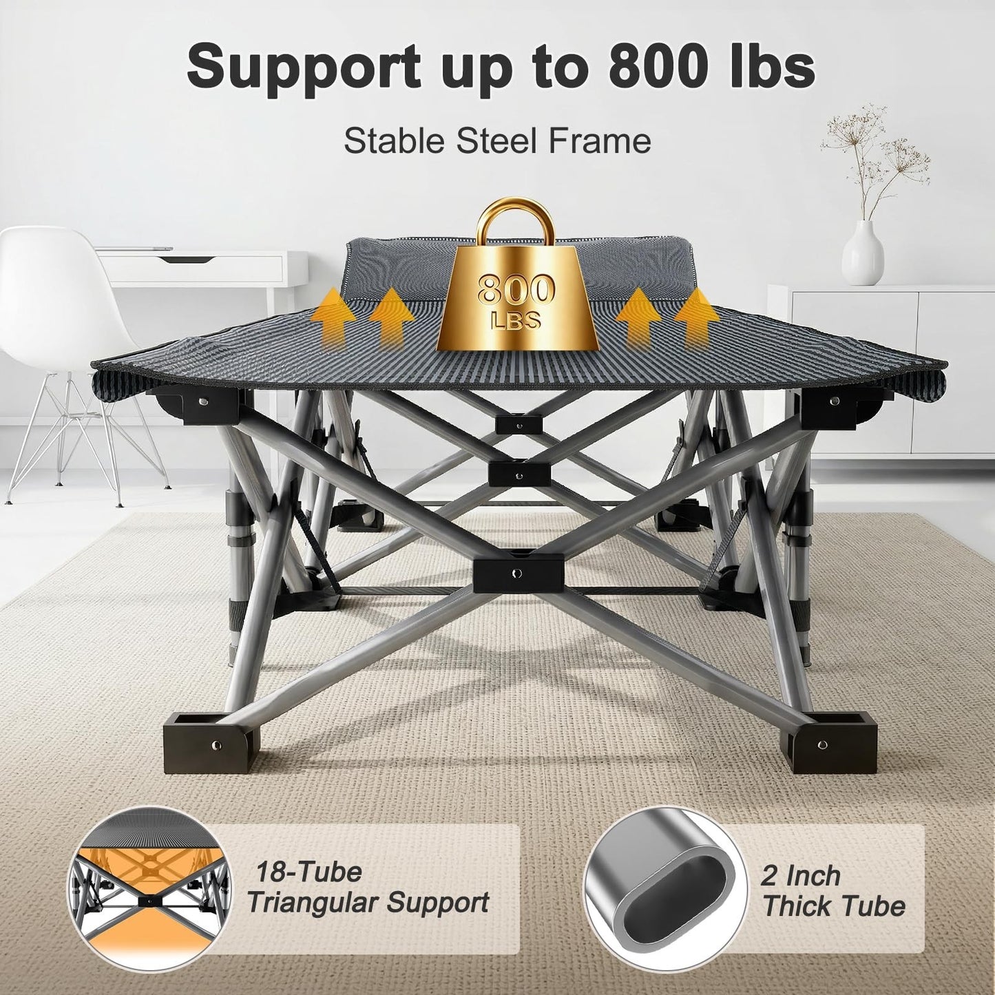 Folding Camping Cot for Adults, 28" Wide Heavy Duty Bed, 800 lbs Capacity, Mattr5