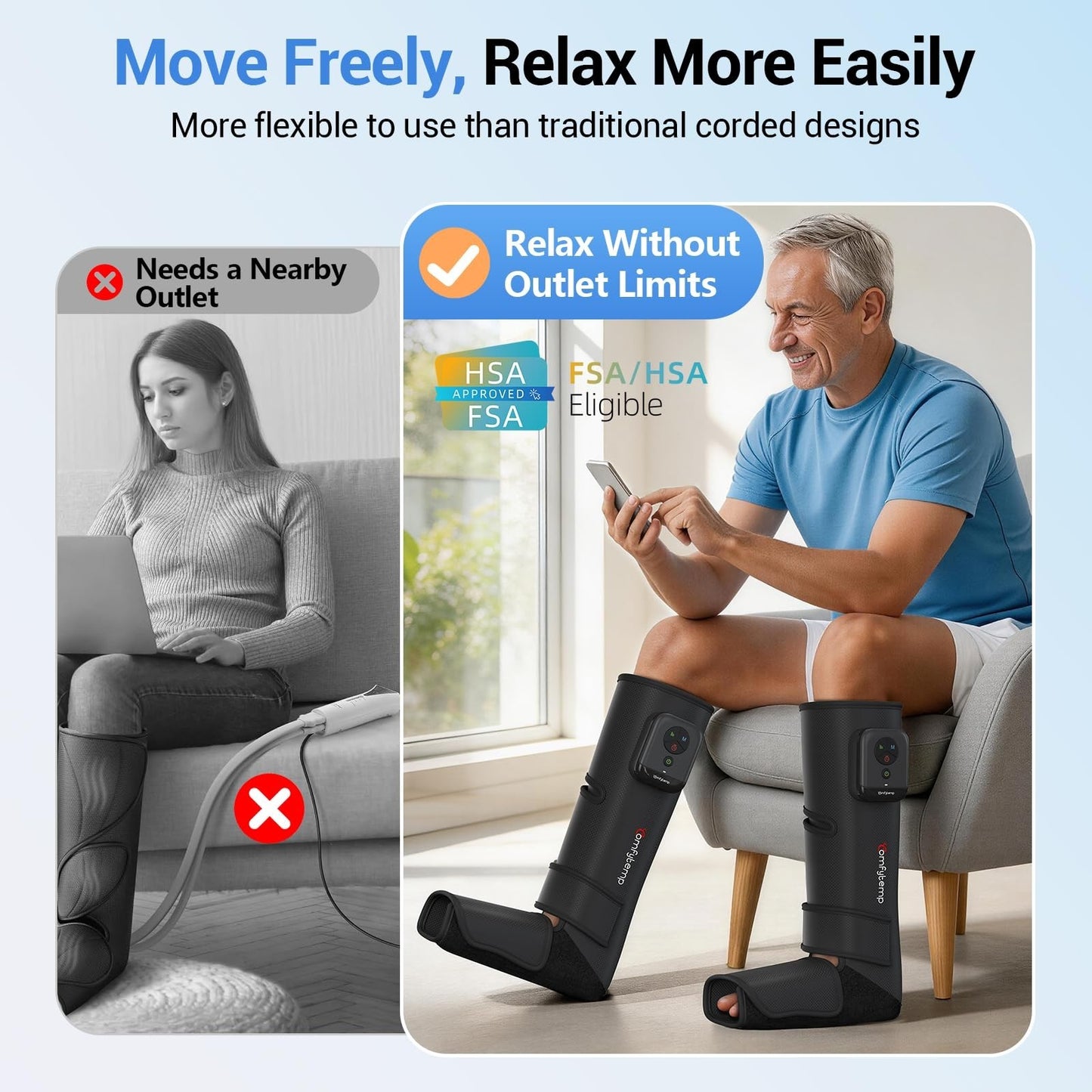 Cordless Air Compression Leg Massager for Circulation & Pain Relief, Portable Ca2