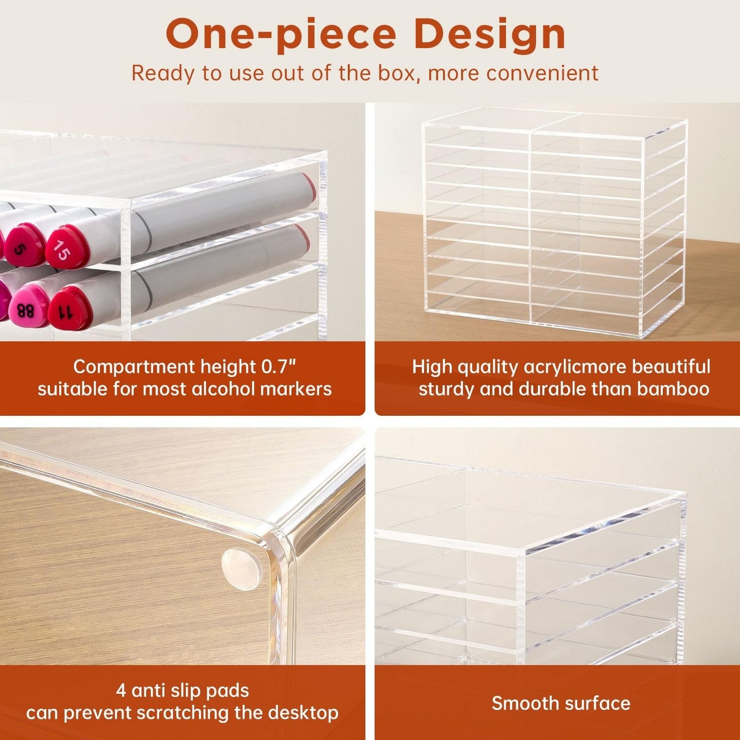 Horizontal Marker Organizer for 140 Markers - Acrylic Desktop Storage Rack for A5