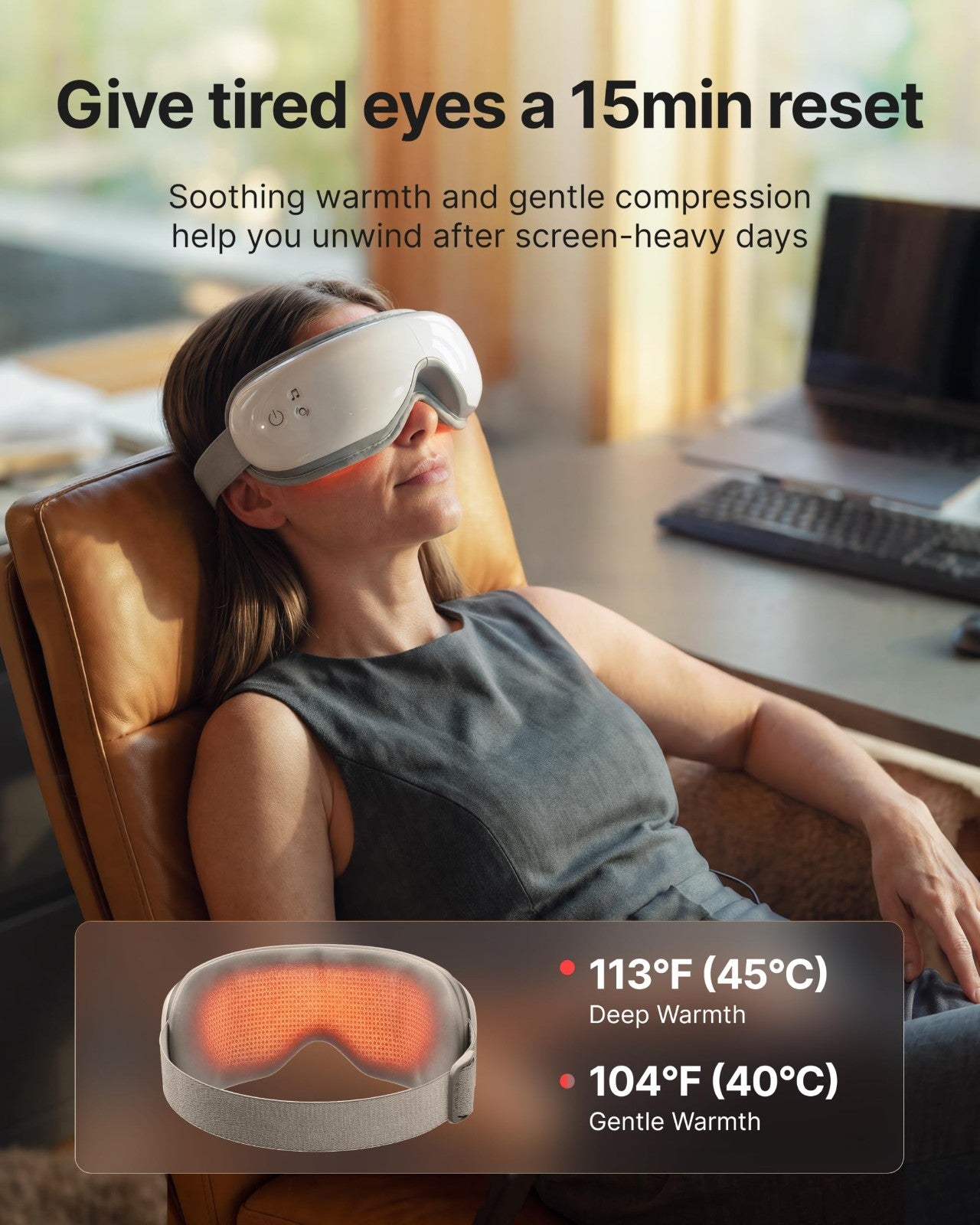 Heated Eye Massager with Vibration | Relieves Head Tension, Eye Strain & Dark Ci2