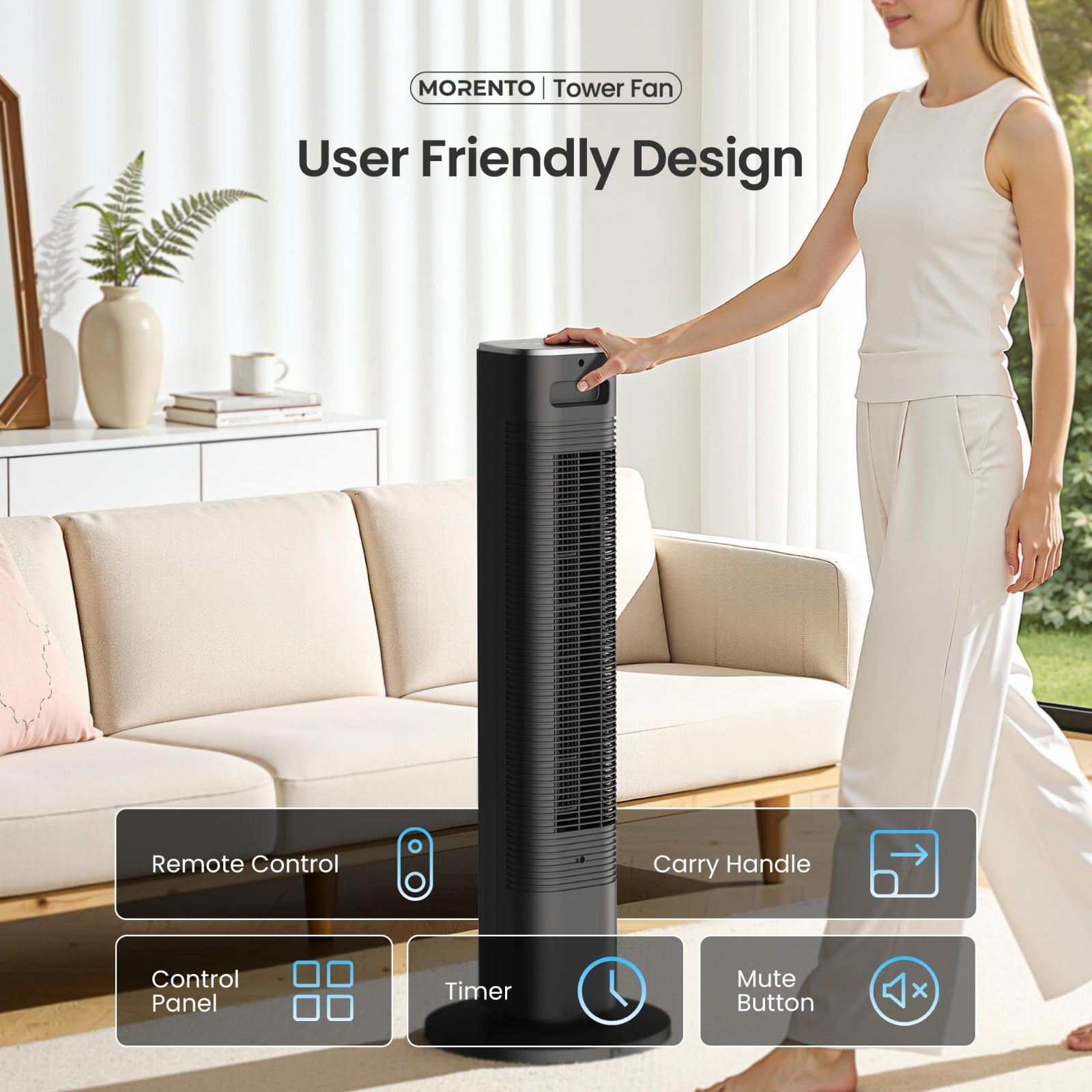 Smart Tower Fan with Remote Control, WiFi/App/Voice, 36 Inch, Ultra Quiet 25dB,6