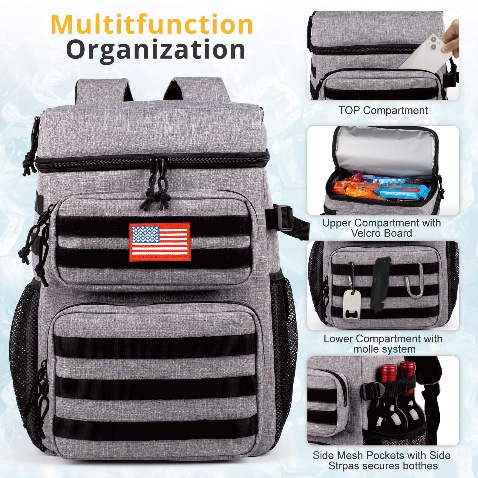 Tactical Insulated Cooler Backpack - Lightweight, Leakproof, Waterproof for Trav5