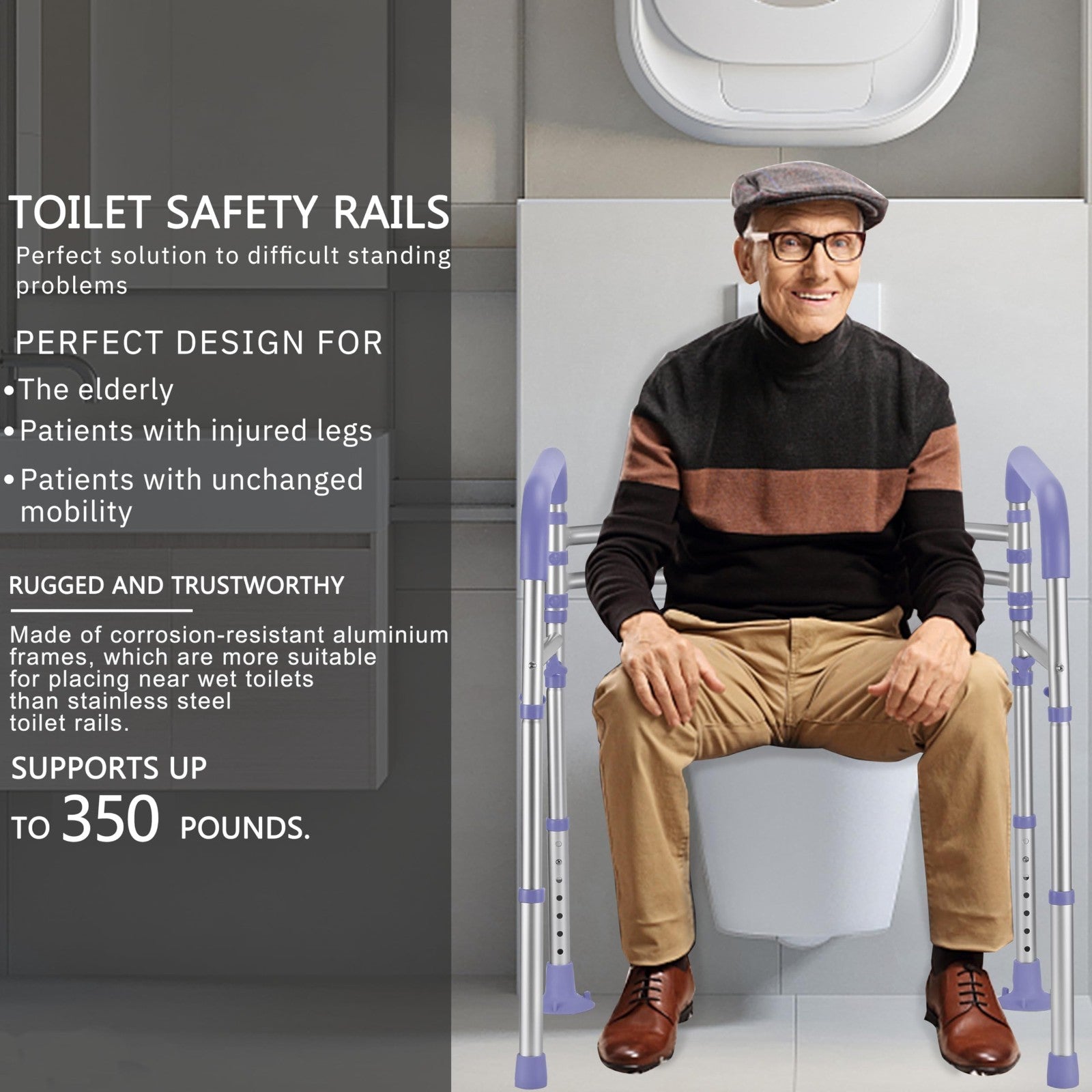 Adjustable Toilet Safety Rails, 350 lbs Capacity, Foldable Design, Fits Most Toi5