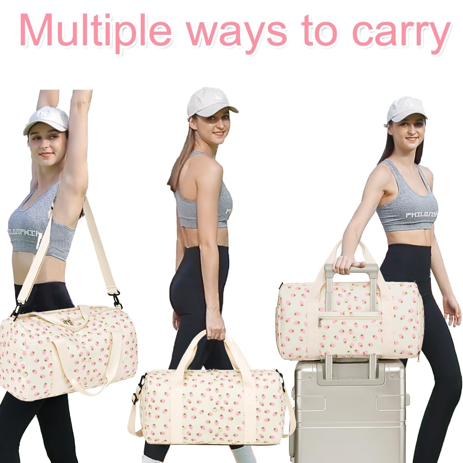 Cute Girls Duffle Bag with Shoes Compartment, Waterproof Gym & Travel Bag5