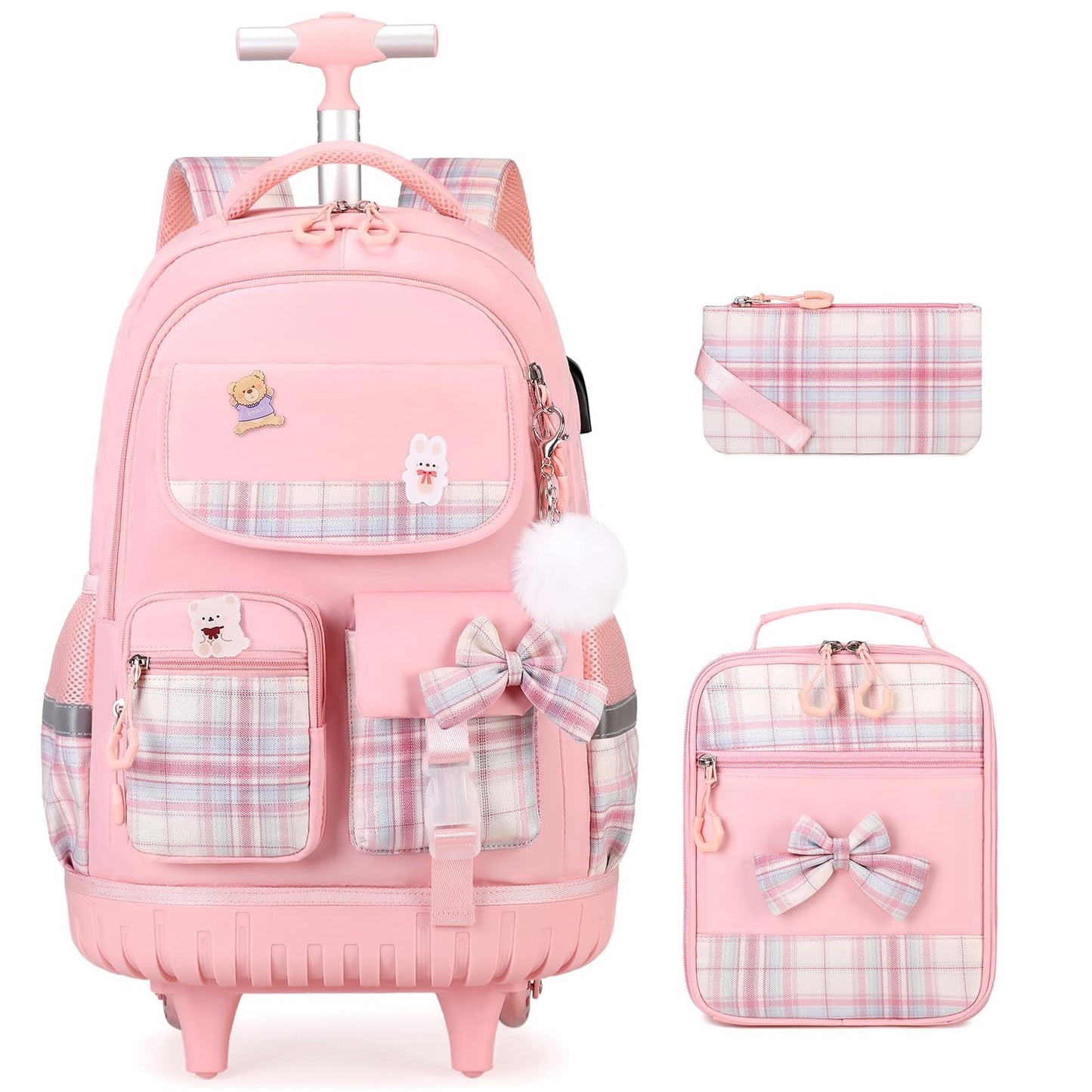 Rolling Backpack for Girls   Wheeled School Bag with Lunch Bag & Pencil Pouch, P1