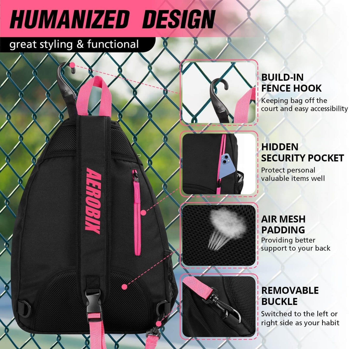 Large Capacity Pickleball Backpack - Padded Paddle Pocket, Adjustable Sling Bag3