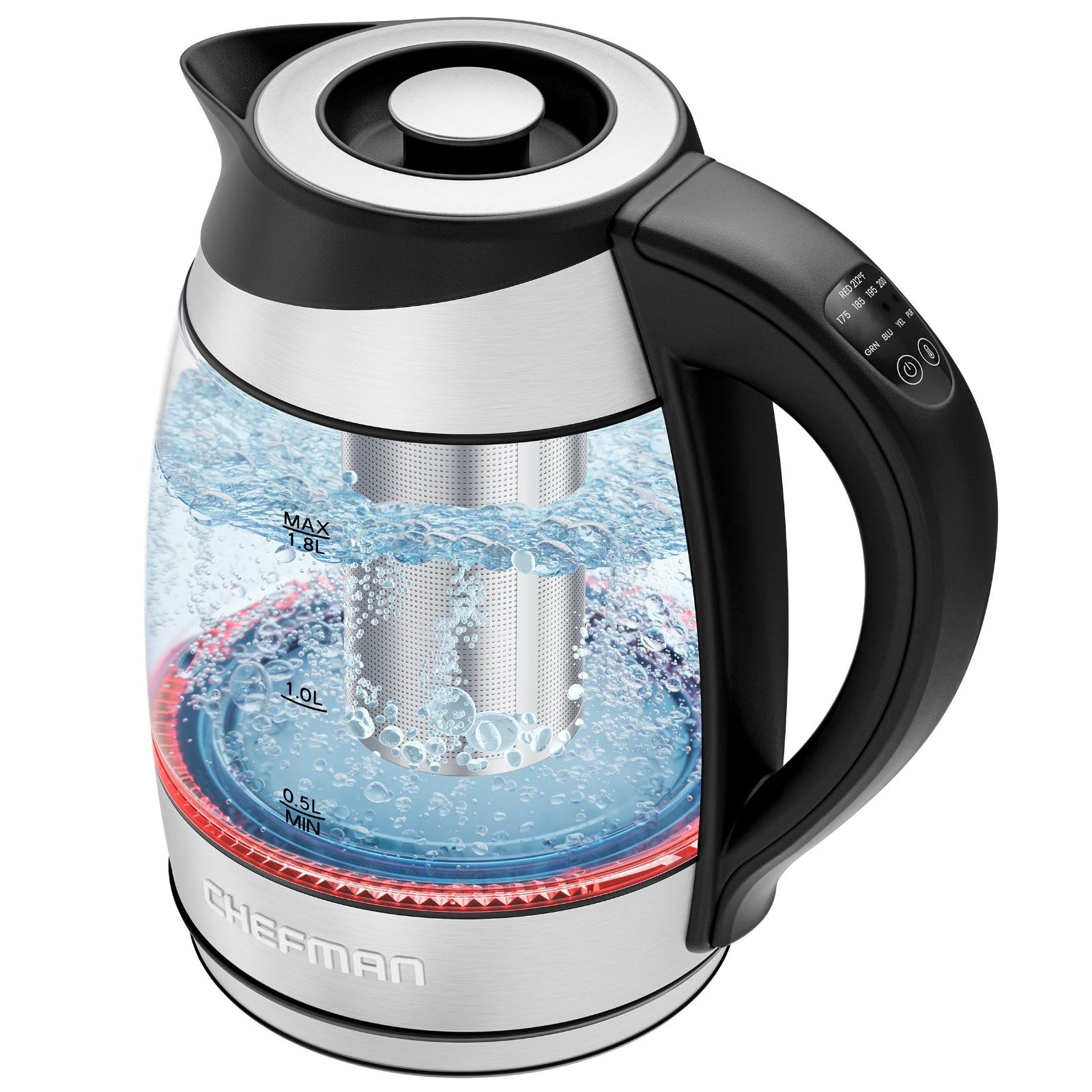 Electric Kettle with Temperature Control, 5 Presets, Glass & Stainless Steel, 1.1