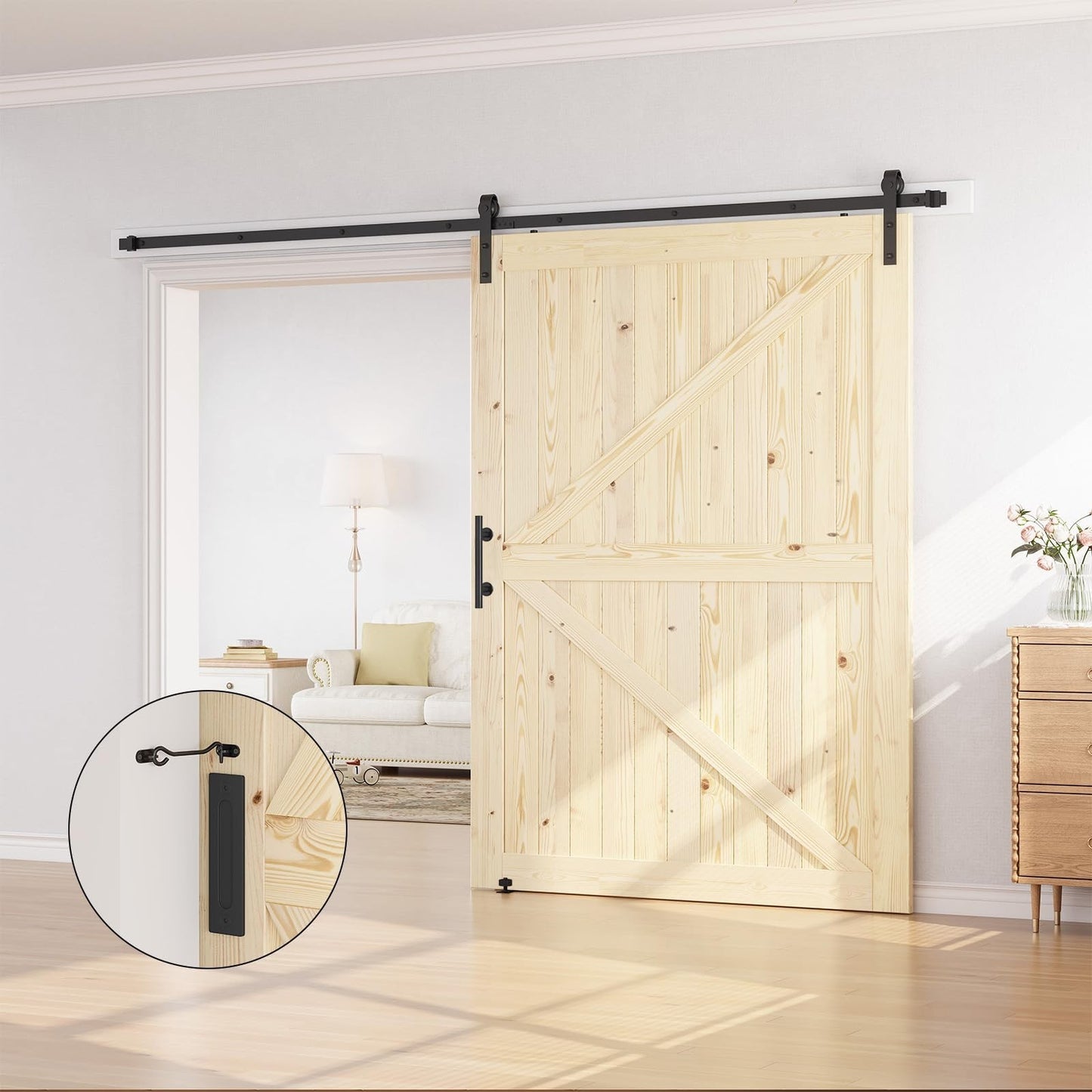 60"x84" Unfinished Solid Spruce Wood Sliding Barn Door & 10ft Hardware Kit   DIY5