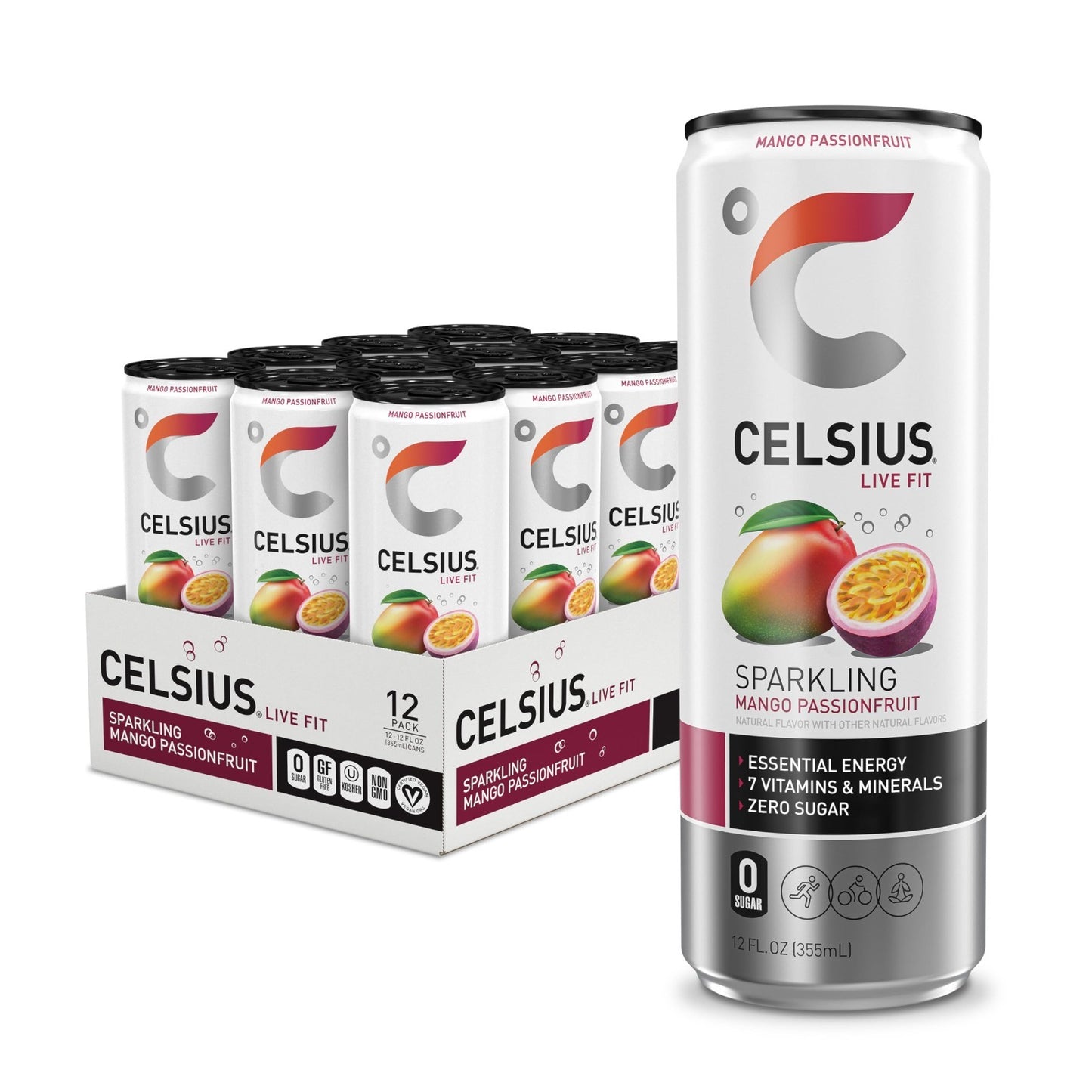 Sparkling Mango Passionfruit Energy Drink, Functional 12 Fl Oz, Pack of 12 Cans1