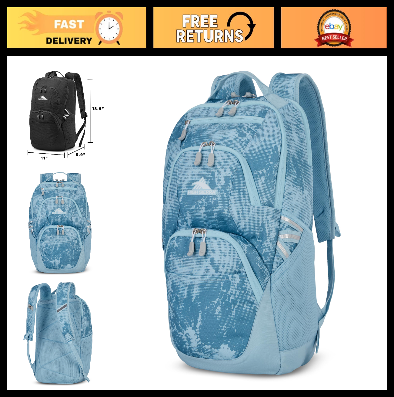 Lightweight Backpack for 17" Laptops, Large Main Compartment, Dual Water Bottle0